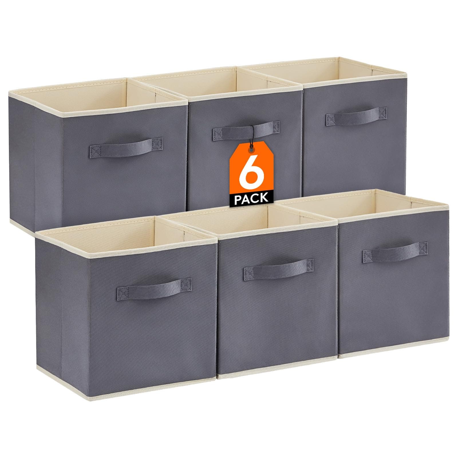 Lifewit Storage Cubes, Foldable Decorative Fabric Storage Baskets for Organizing Home Organizers with Handles for Shelves, Closet, 11 Inch Bins, 18L Gray, 6 Packs
