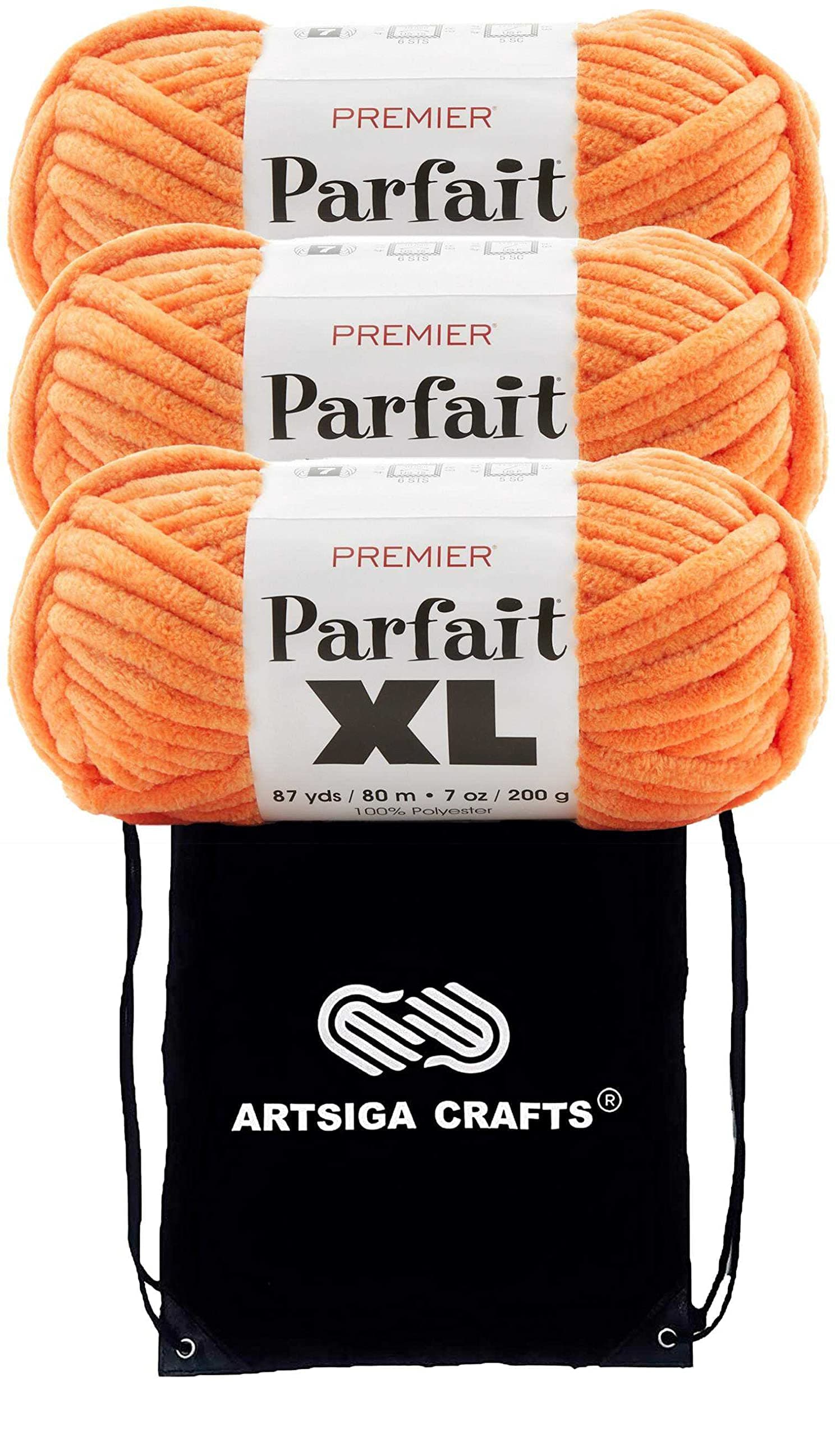 Premier Yarns Parfait XL Tangerine 2050-19 (3-Skeins - Same Dye Lot) Jumbo #7 Polyester Yarn for Crocheting and Knitting - Bundle with 1 Artsiga Crafts Project Bag