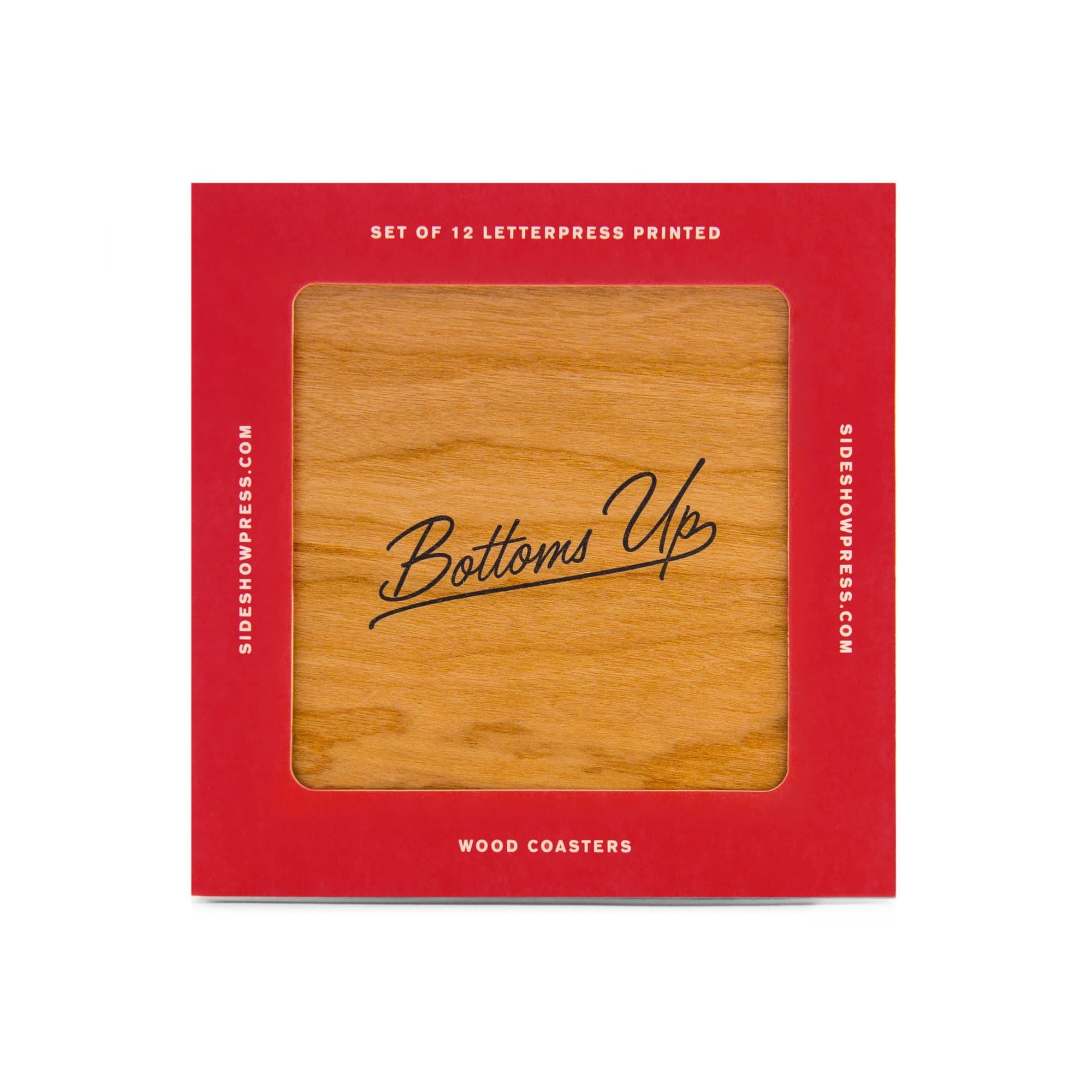 Sideshow Press Wood Veneer Coasters - Bottoms Up - Set of 12