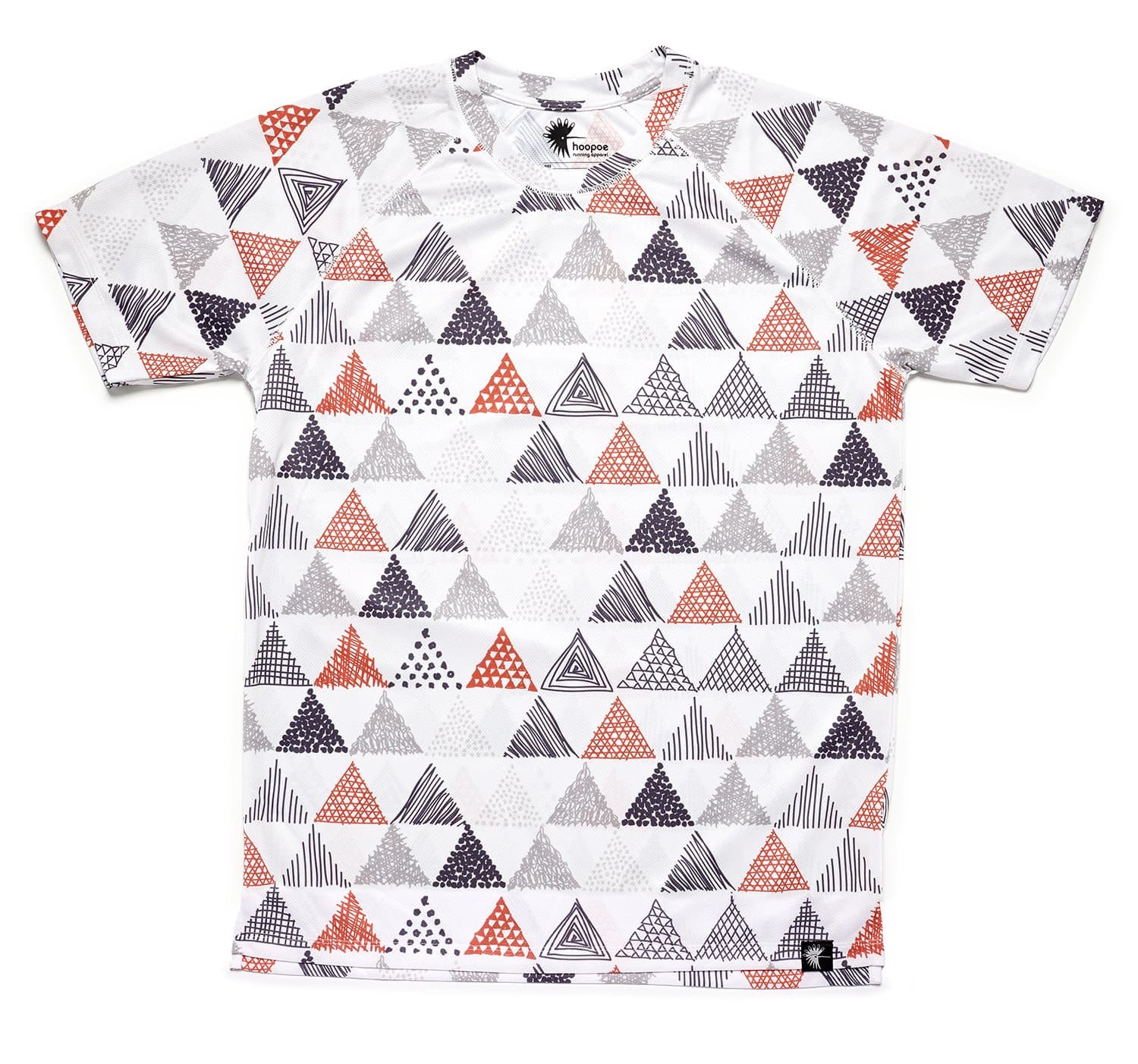 HOOPOE Men´s Running T-Shirt Triangles, Short Sleeve, DryClim, Gym, Top, Original, Funny, White
