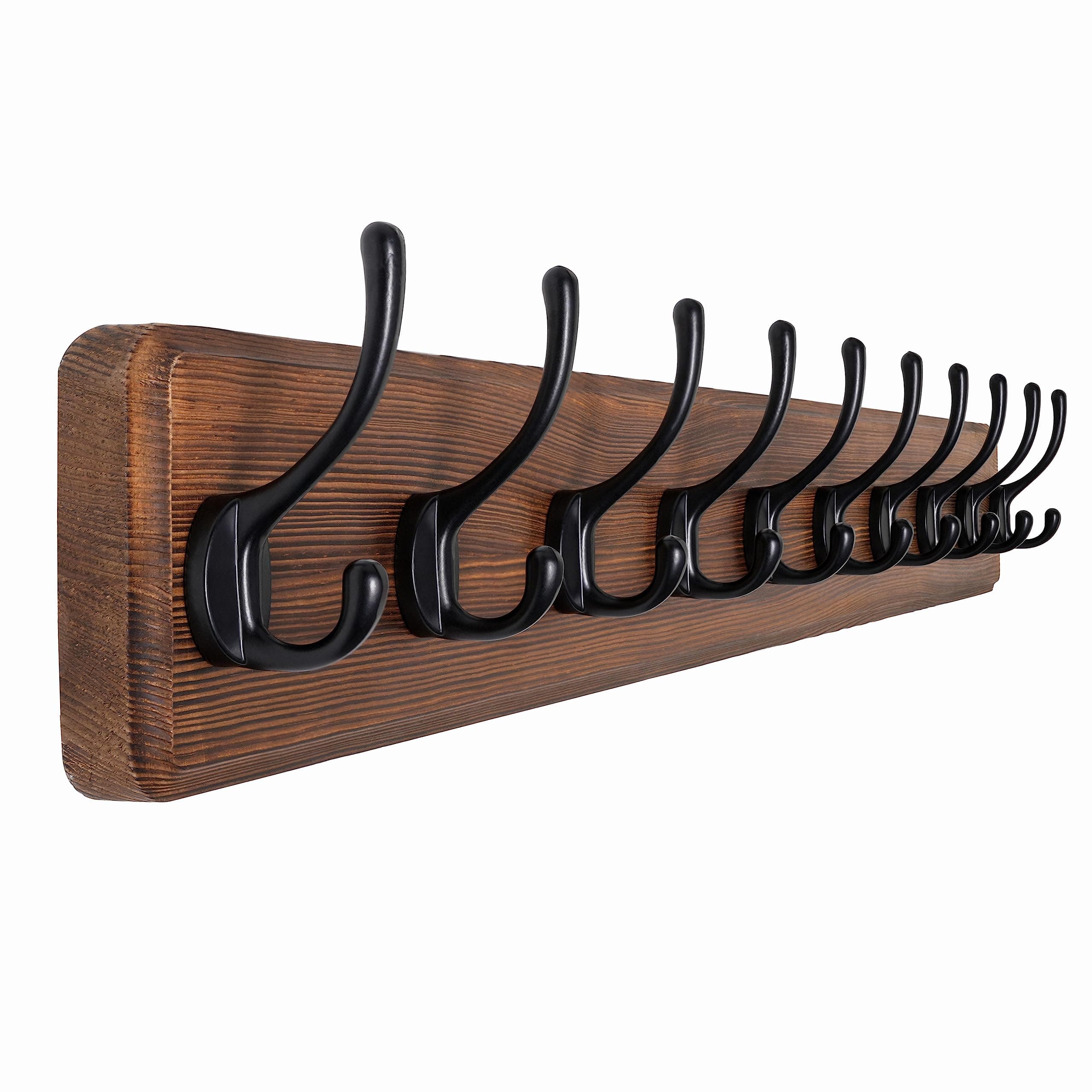 Farmhouse Style Wall Mounted Coat Rack, 38.6'' Pine Solid Wood Coat Hook Hanger - 10 Hooks for Hanging Clothes Robes Towels Coats