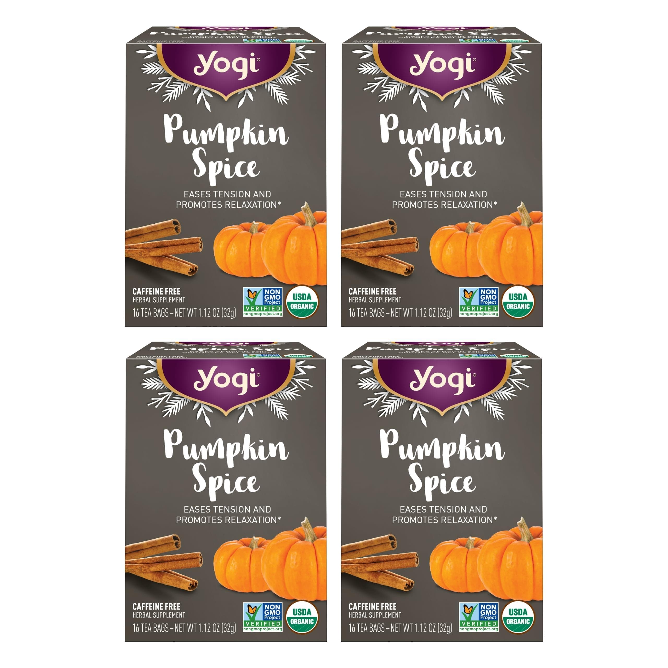 Yogi Tea Pumpkin Spice Tea - 16 Tea Bags per Pack (4 Packs) - Limited Edition Organic Pumpkin Spice Tea Bags - Perfect for the Holidays - Includes Cinnamon Bark, Cardamom Pod, Nutmeg Kernel & More