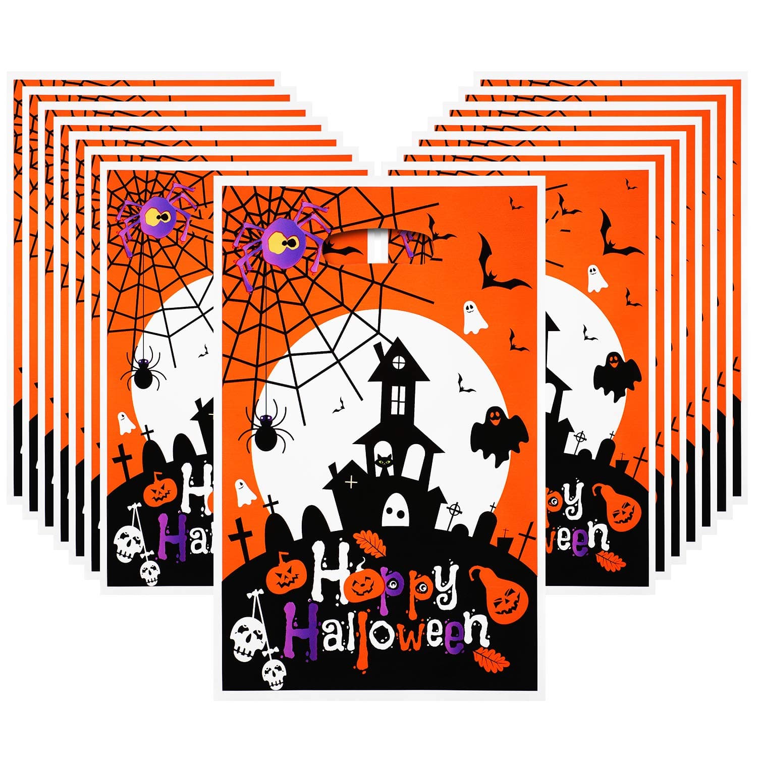 100 Pieces Halloween Bags Plastic Jack O Lantern Candy Bags Pumpkin Loot Treat Bag for Halloween Party Favors (Style 2)