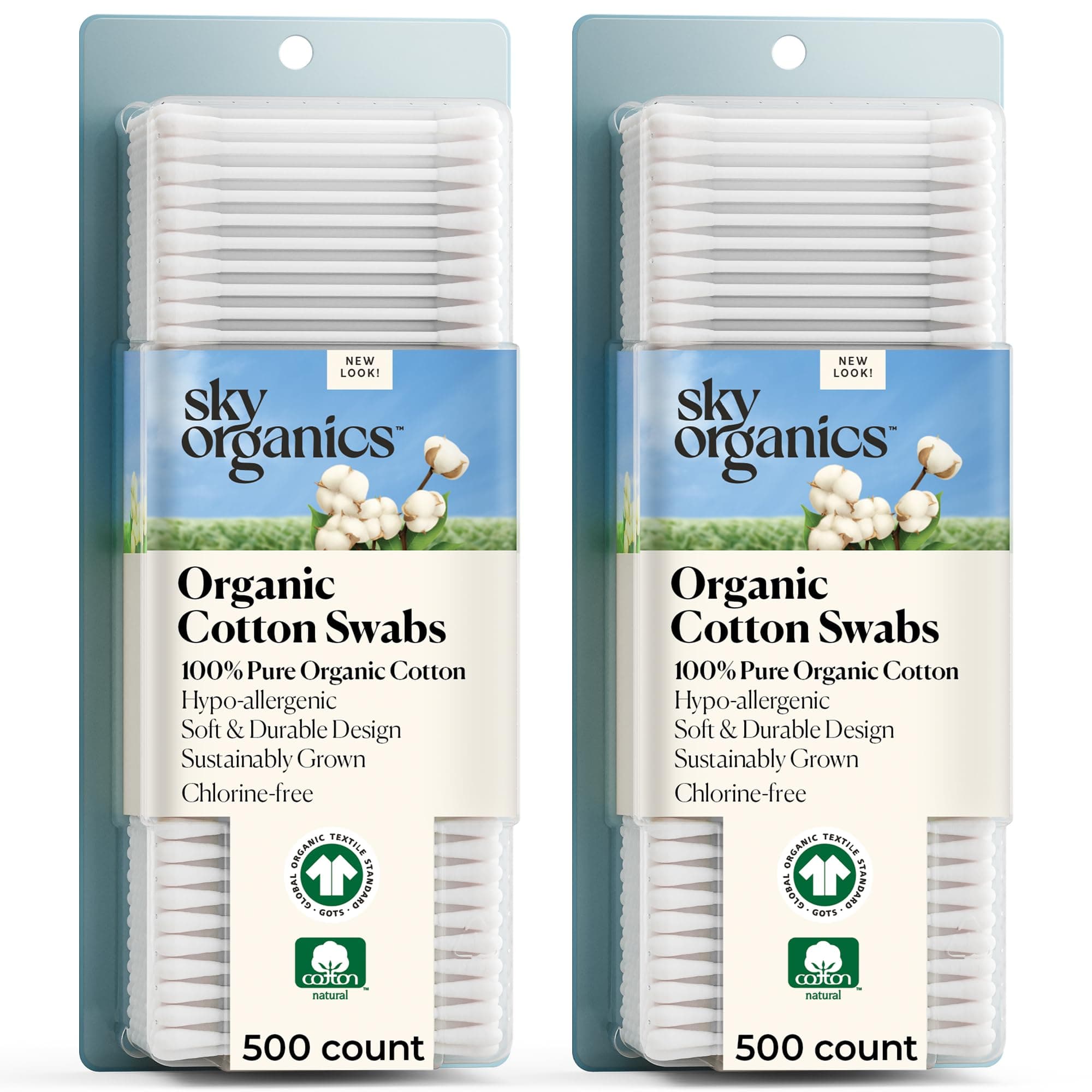 Cotton Swabs Organic by Sky Organics (2 pack 1000ct total) Natural Cotton Buds, Cruelty-Free Cotton Swabs, Biodegradable, All Natural Cotton Swabs, Chlorine-Free Hypoallergenic Cotton Swabs