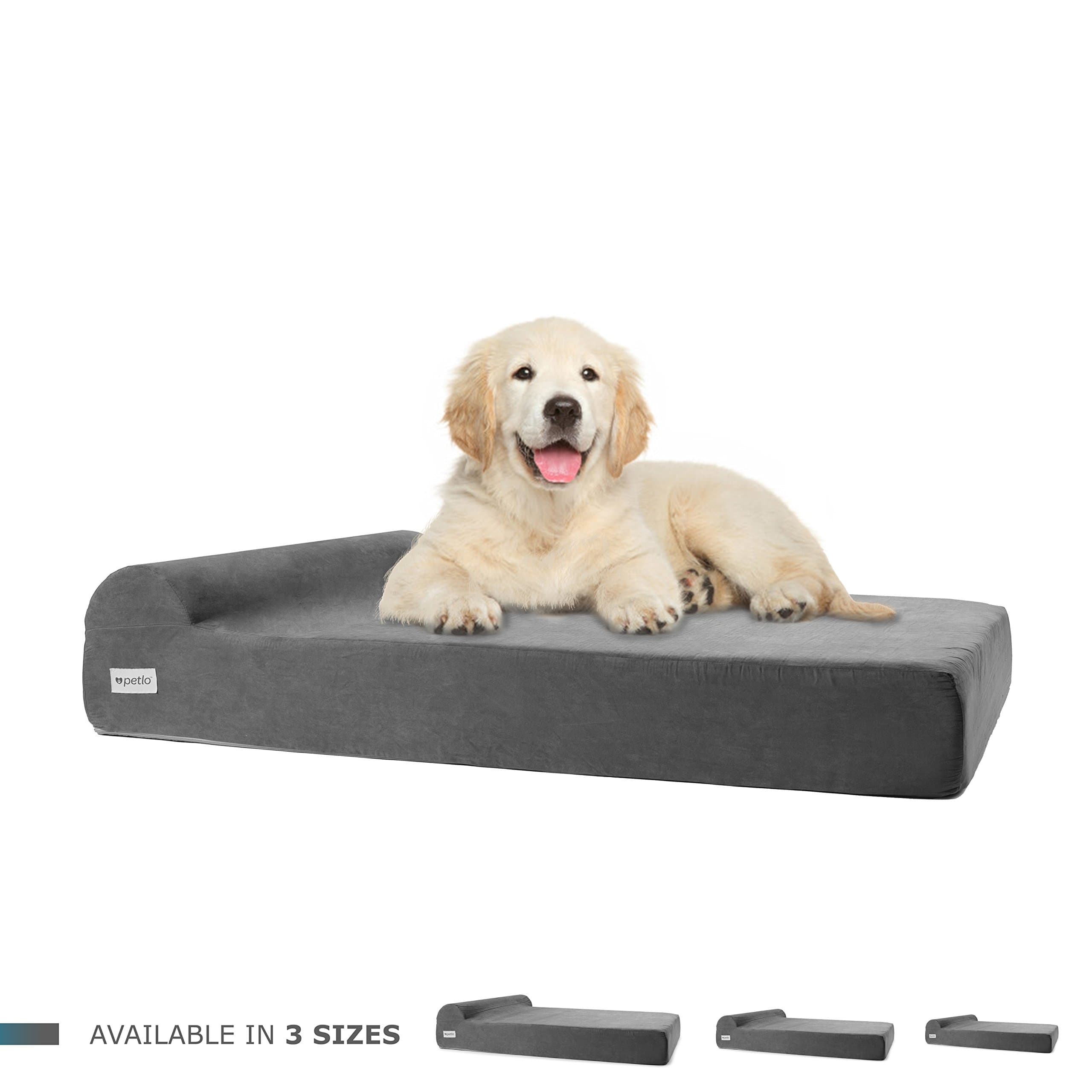 Petlo Large Orthopedic Pet Bed for Big Breed Dogs with Head Rest - Soft and Comfortable Memory Foam - Water Resistant - Removable Machine Washable Micro Suede Cover - 50"x32"x7"