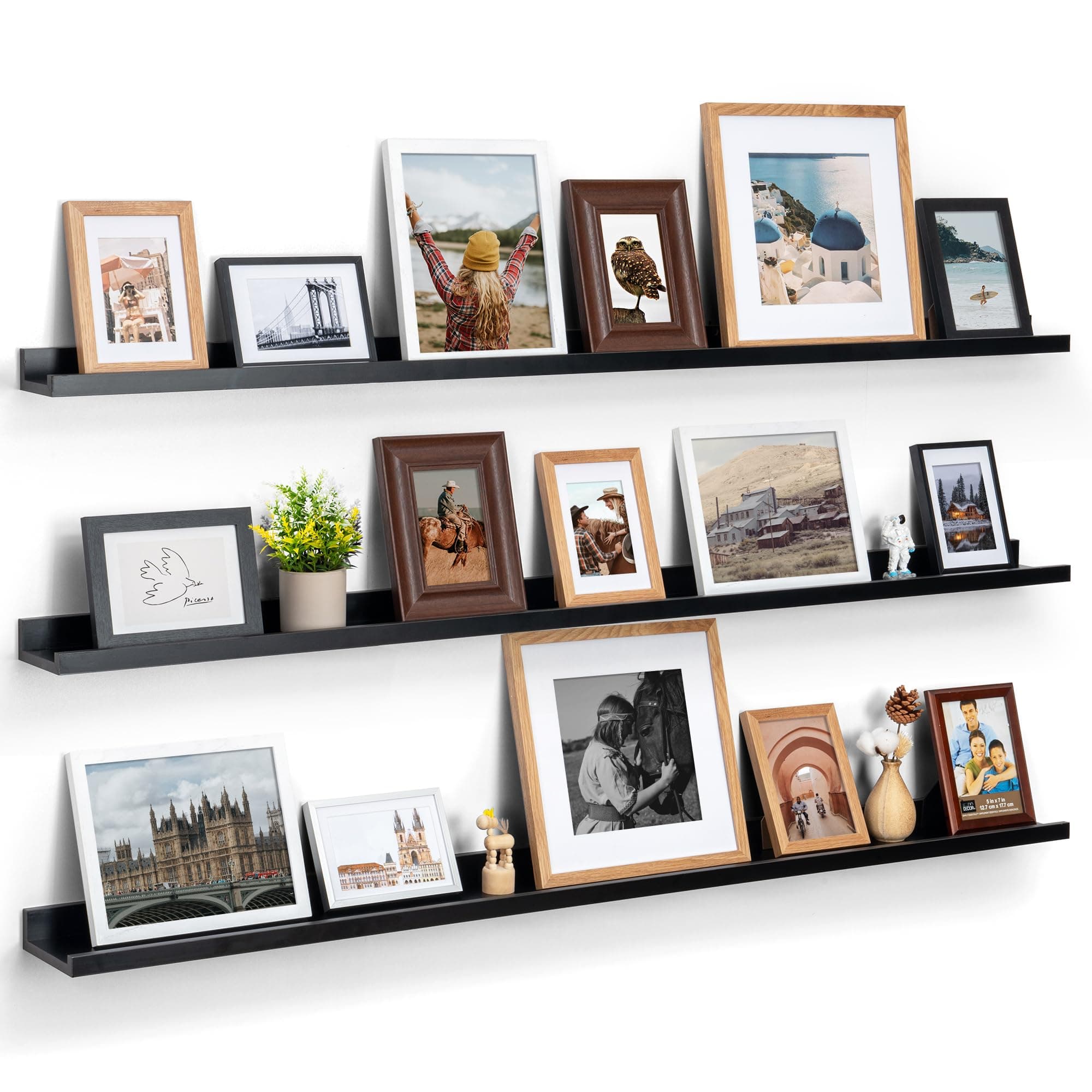 Axeman Black Picture Ledge Shelf 60 Inch, Picture Shelf with Ledge Set of 2, Photo Shelves Wall Mounted Floating Shelf with Lip for Wall Decor, Nursery, Bookshelf - Black