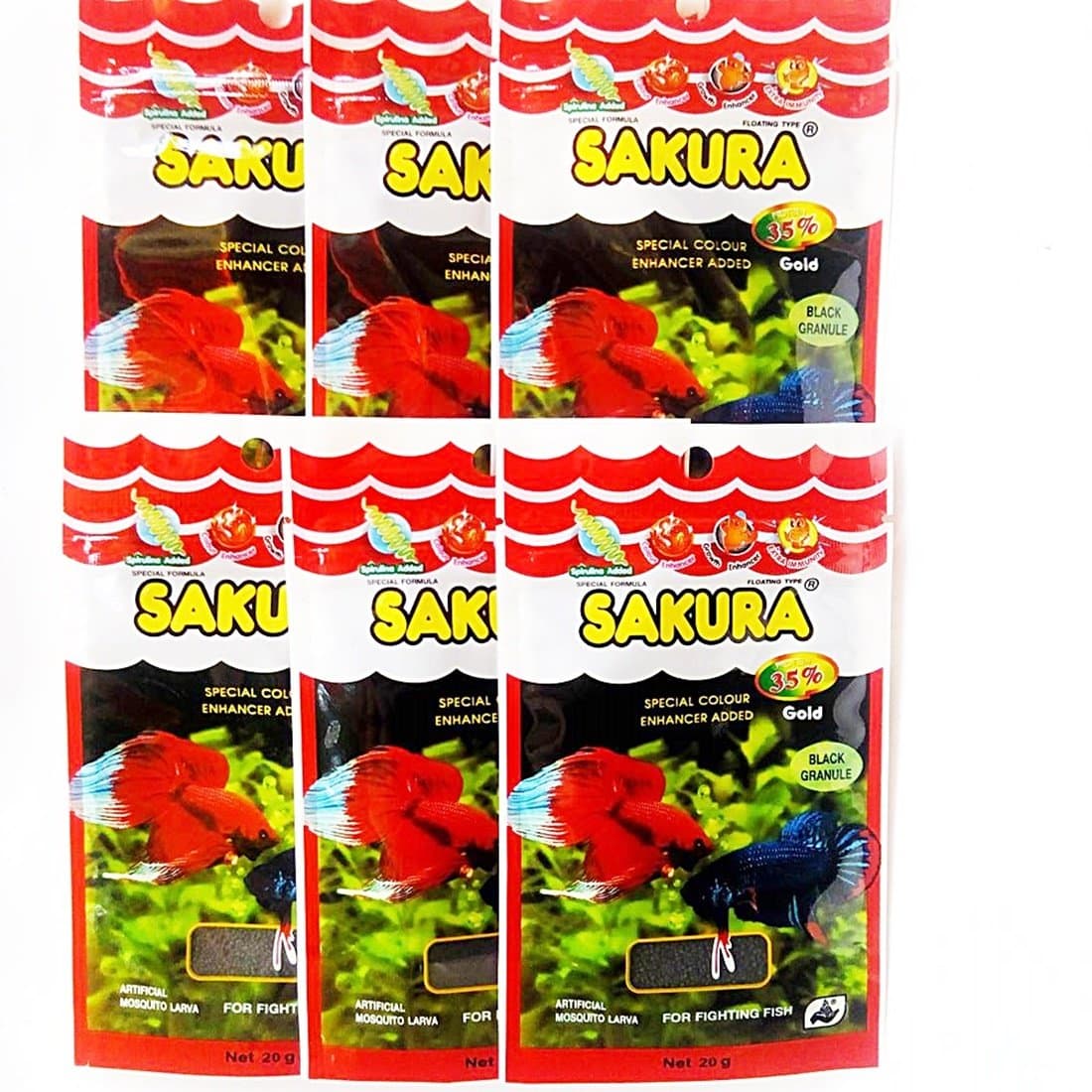 Sakura Betta Fighting Fish Food Gold Mosquito Larva Baby Floating Pellet 6 x 20g