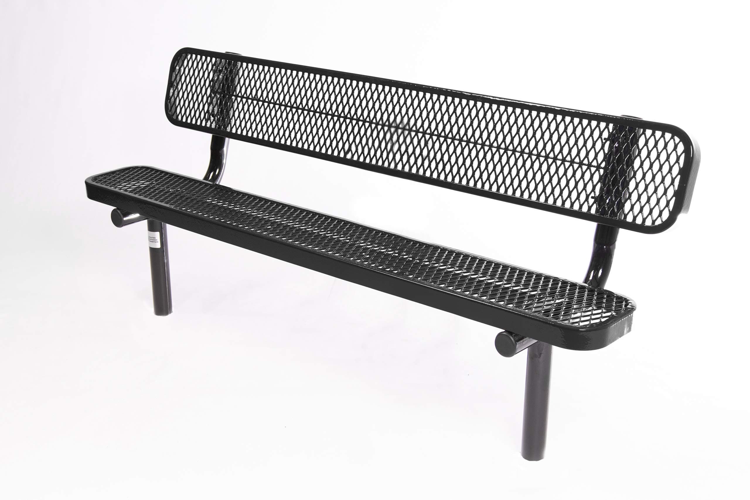 COATEDOUTDOORFURNITURE Coated Outdoor Furniture Heavy-Duty Outdoor Bench Thermoplastic Coated, Expanded Metal, Commercial-Grade Seating, Made in America (Inground with Back, 6 Ft, Black)