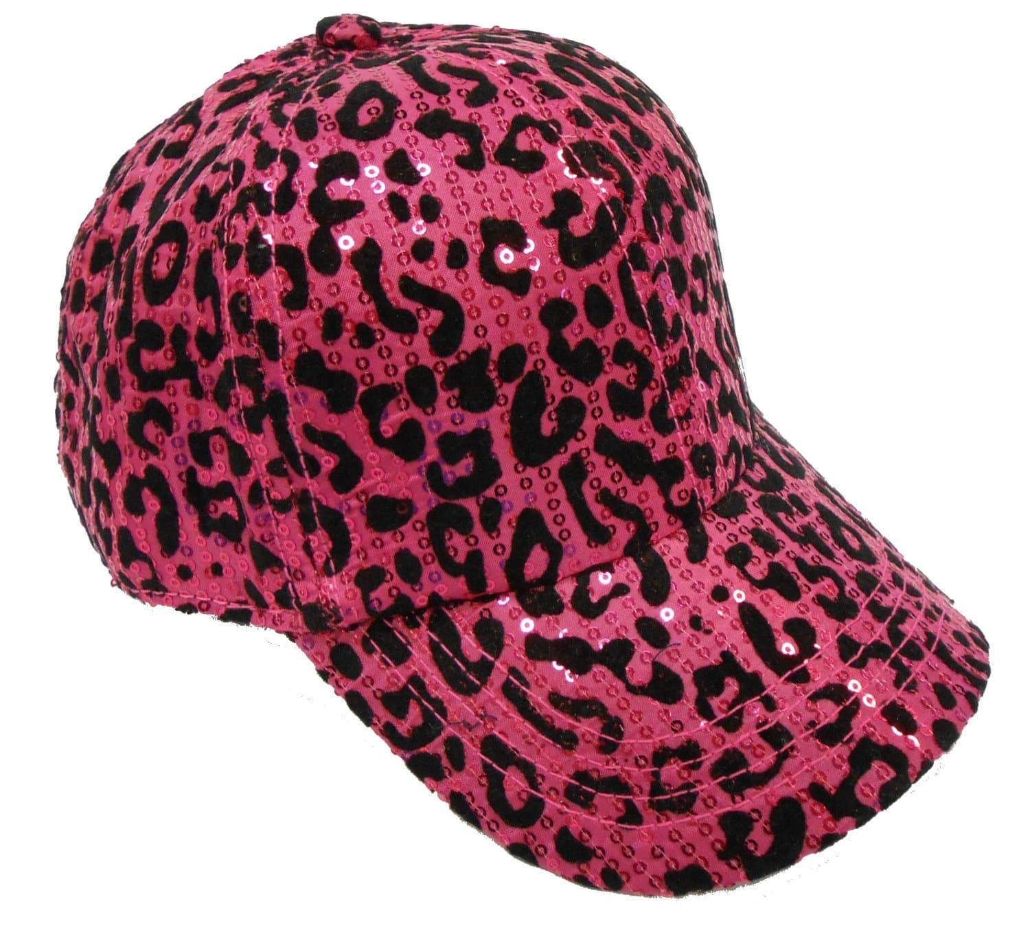 Women's Glitter Sequin Leopard Print Baseball Cap (Fuschia)