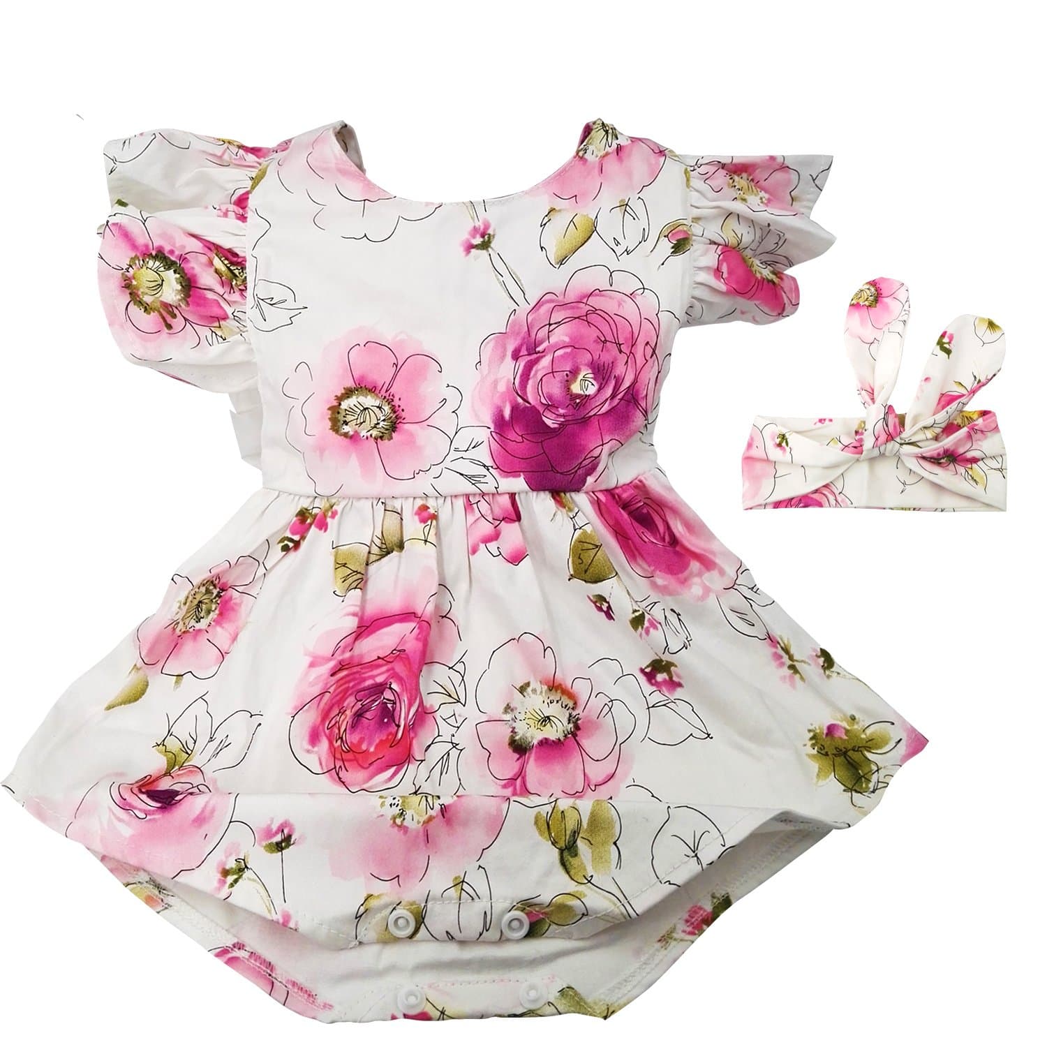 Hollyhorse Newborn Baby Girl Clothes & Headbands (6-12M, Pink Floral)