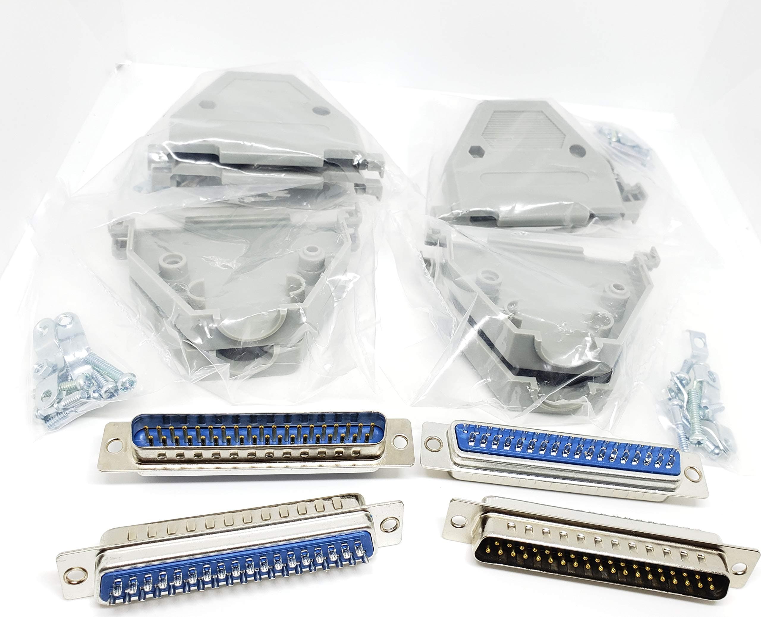 4 Sets Solder Cup DB37 Male + Plastic Hoods, 37 Pins D-Sub Connector & Hood Set, 8-Pack (4 DB37 Males + 4 Hoods)