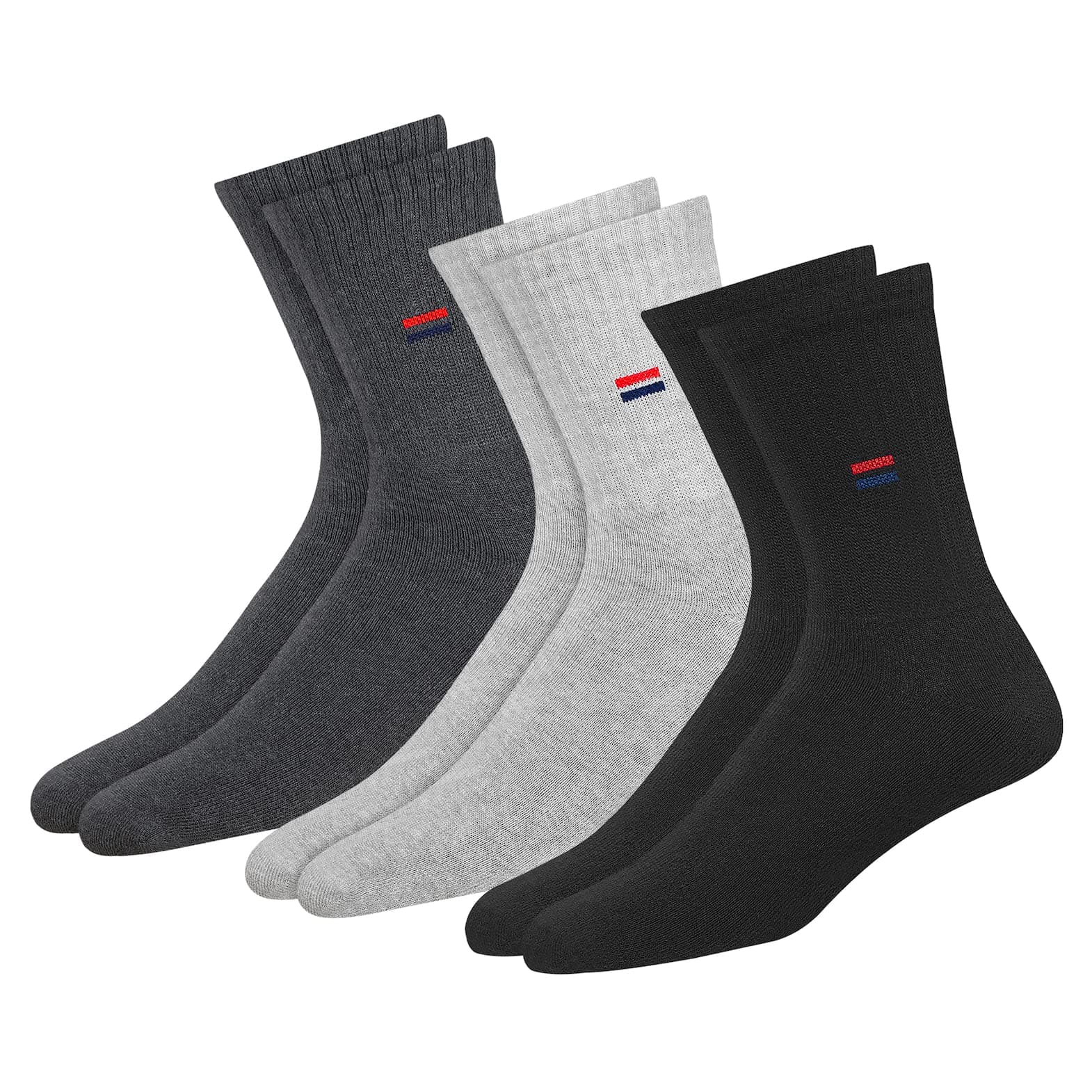 Men's Solid Cotton Cushion Comfort Crew Socks, Pack of 3 (Free Size)