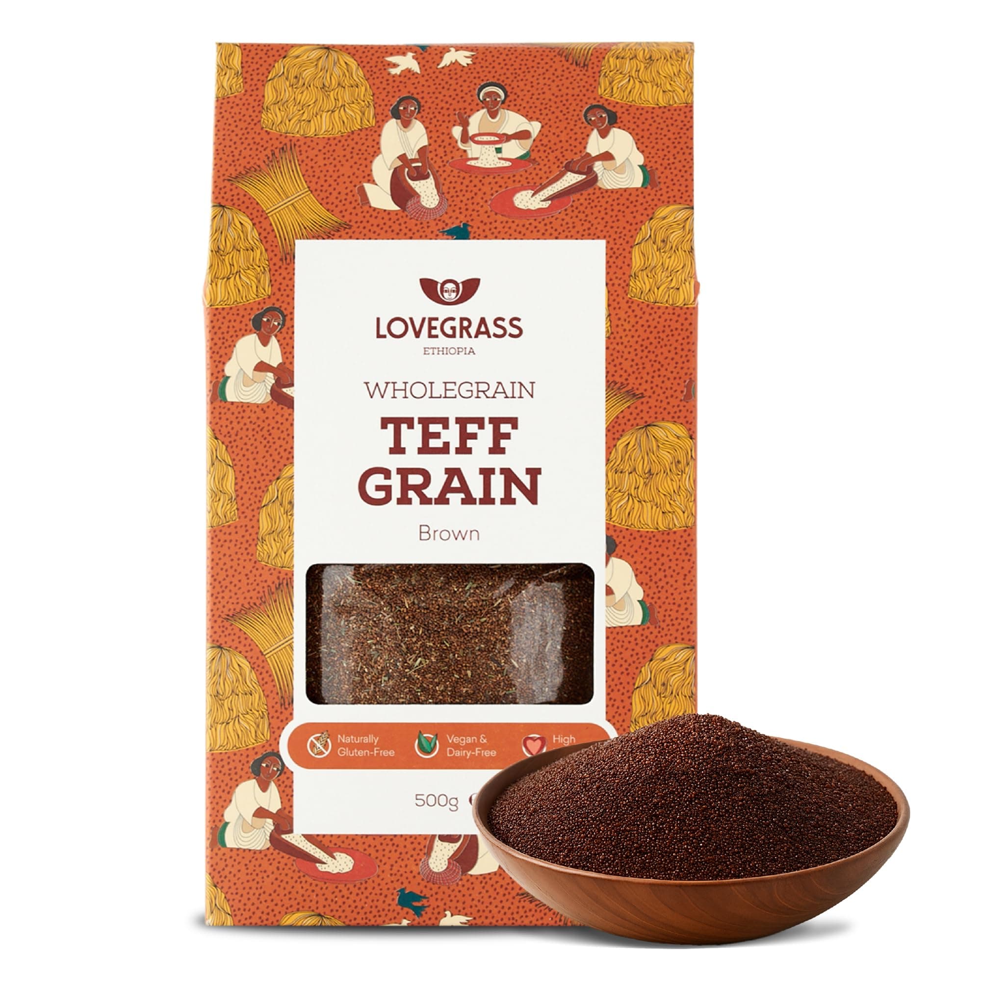 Lovegrass Ethiopia Habesha Brown Teff Grain 500g | Gluten Free | Vegan, High Protein, Vitamins & Minerals | Great for Baking or as a Rice, Couscous or Quinoa Substitute