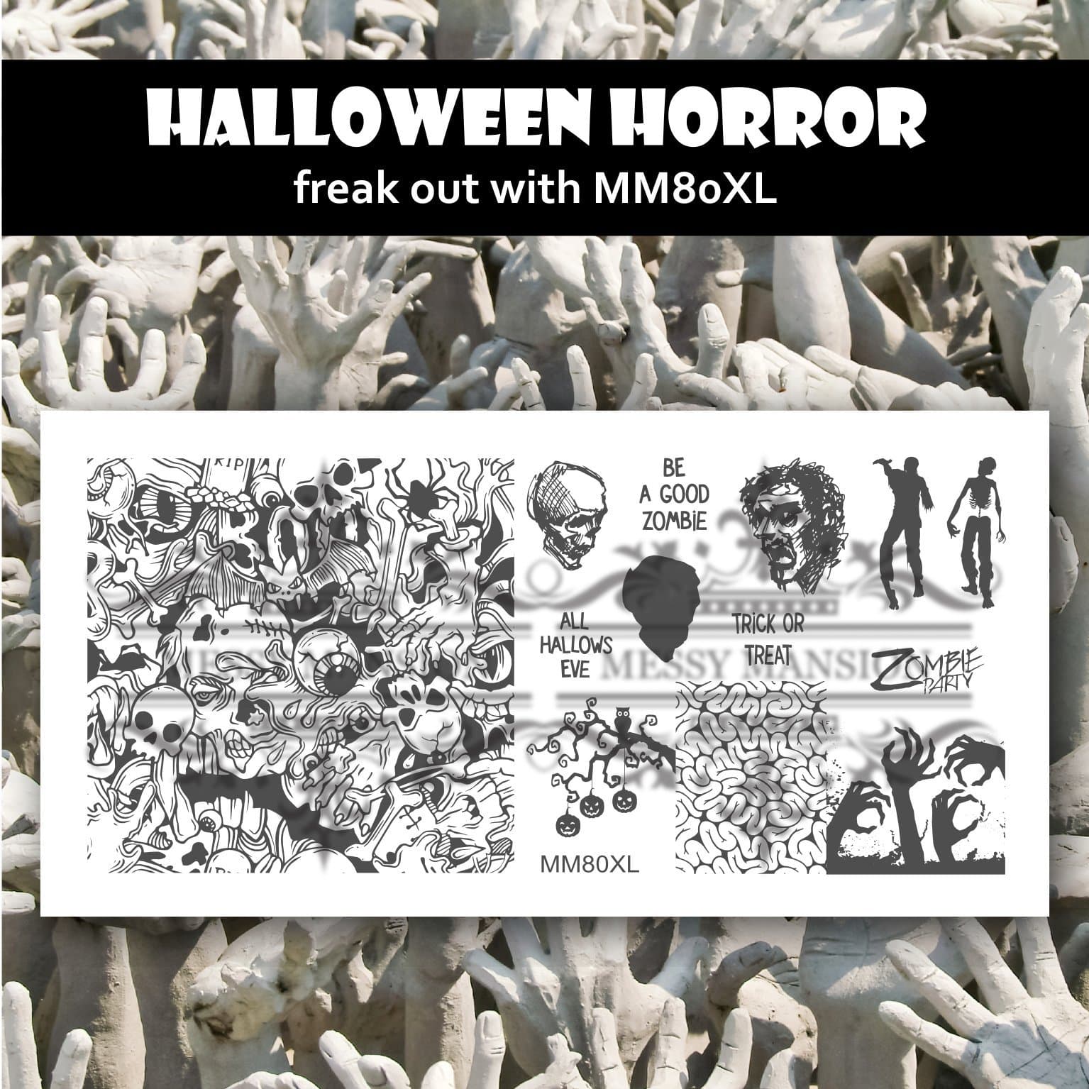 MESSY MANSION Halloween MM80XL Nail Art Stamping Plate
