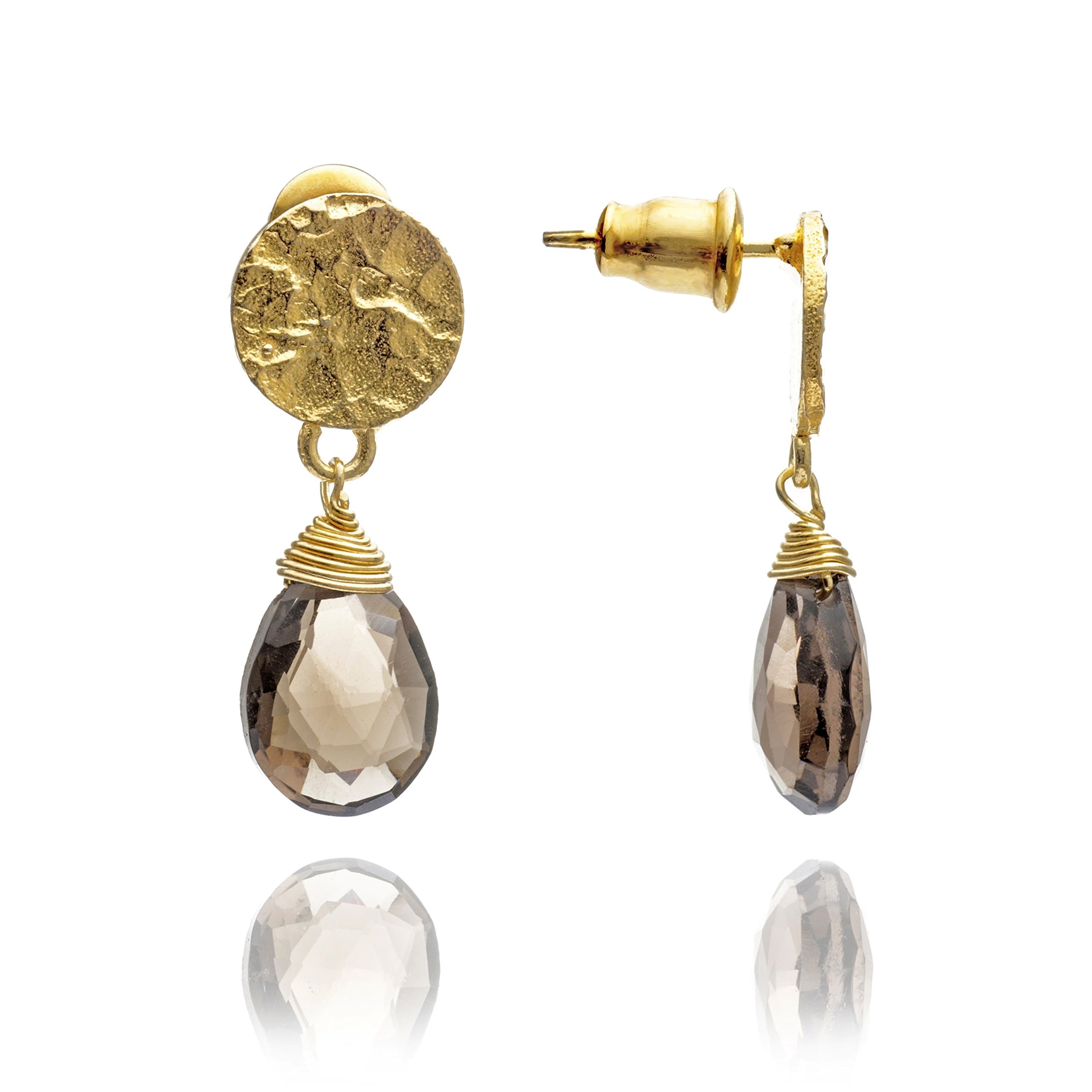 Athena Drop Stone Earrings: Smoky Quartz