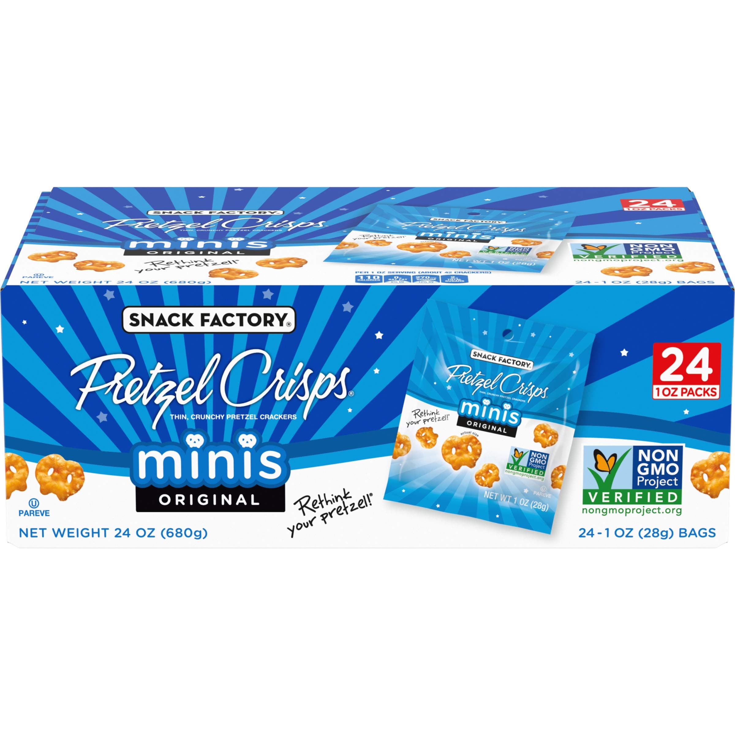 Pretzel Crisps Minis Original Flavor, Snack Packs Individual Sized, 24 Count