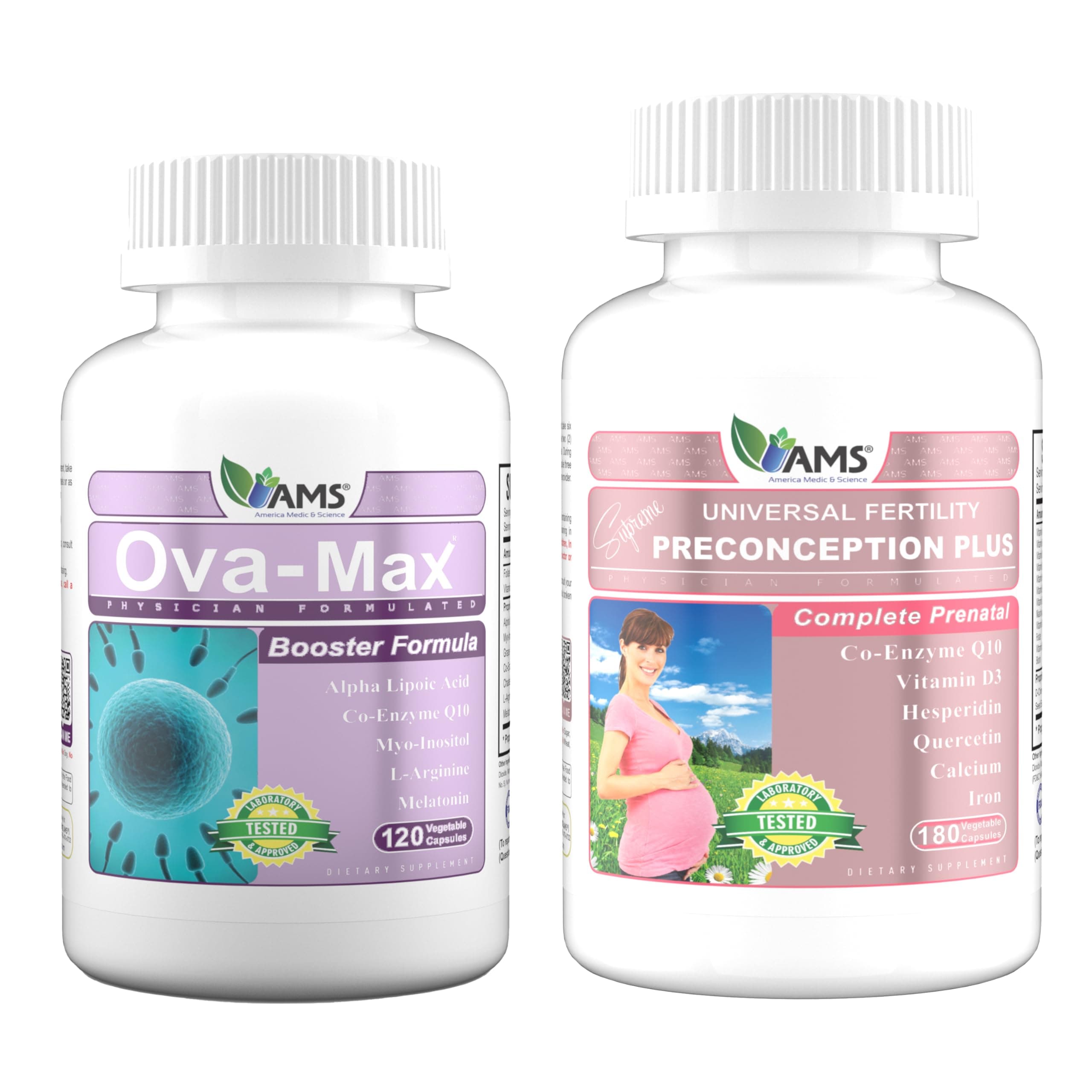 OVA-Max Prenatal Vitamins for Women (120 Capsules) and Preconception Plus (180 Capsules)