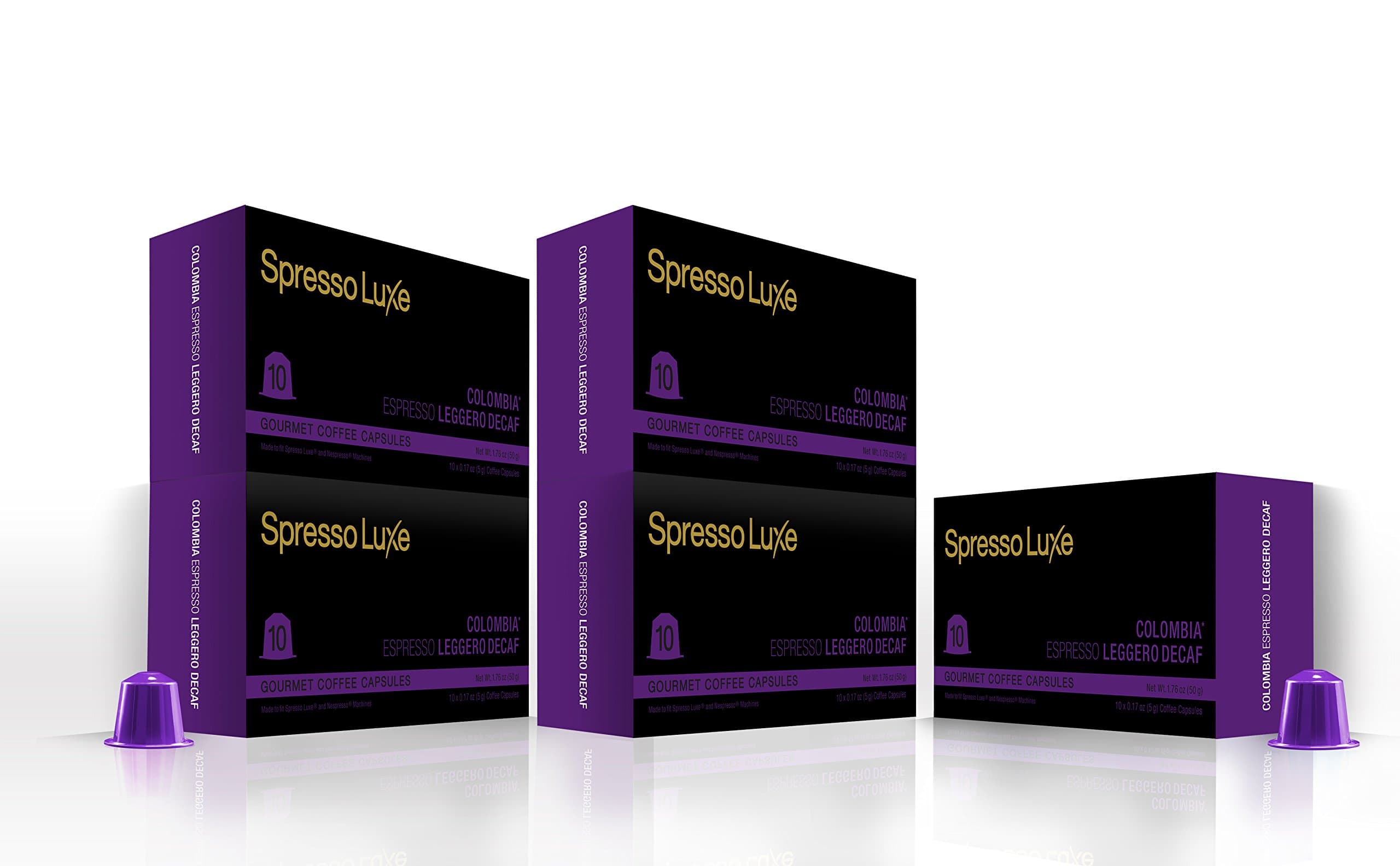 SpressoLuxe Nespresso Compatible Gourmet Coffee Capsules, Colombia Decaf Leggero, 50 Count
