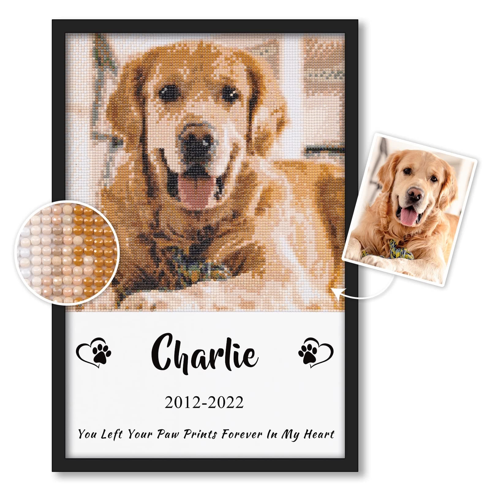Personalized Pet Memorial Gifts – Custom Diamond Art Painting Kits with Photo Text, Sympathy Gifts Pet Remembrance Gifts for Loss of Animal Dog Cat (Round Drill, 15.7×23.6 Inch)