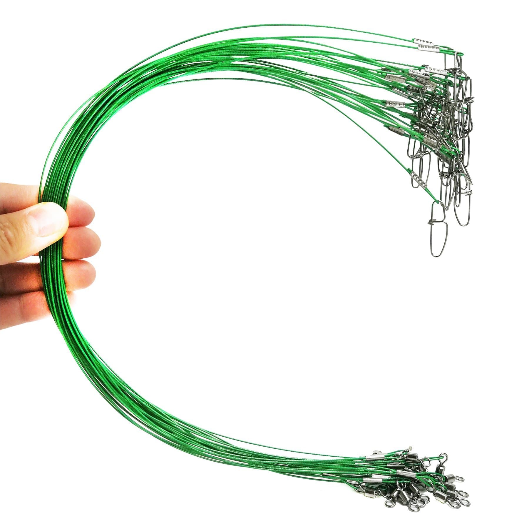 30Pcs Fishing Wire Leaders,100LB 19Inch Stainless Steel High Strength Fishing Line Leaders with Swivels and Snaps,Black/Red/Gree