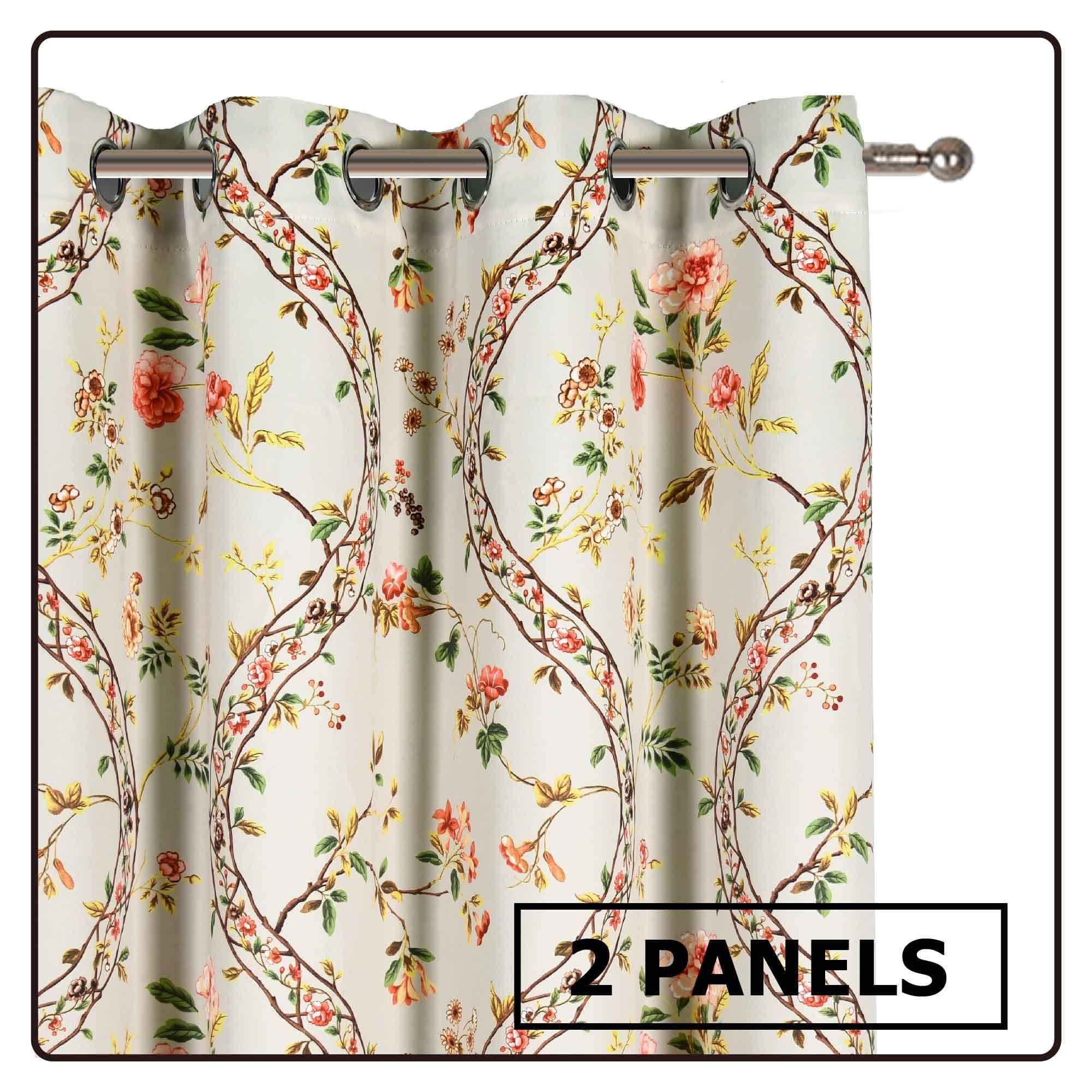 HUTO Printed Blackout Curtains for Bedroom Grommet Window Treatment Thermal Insulated Printing Drapes 52 by 63 inches Long 2 Panels Green Floral