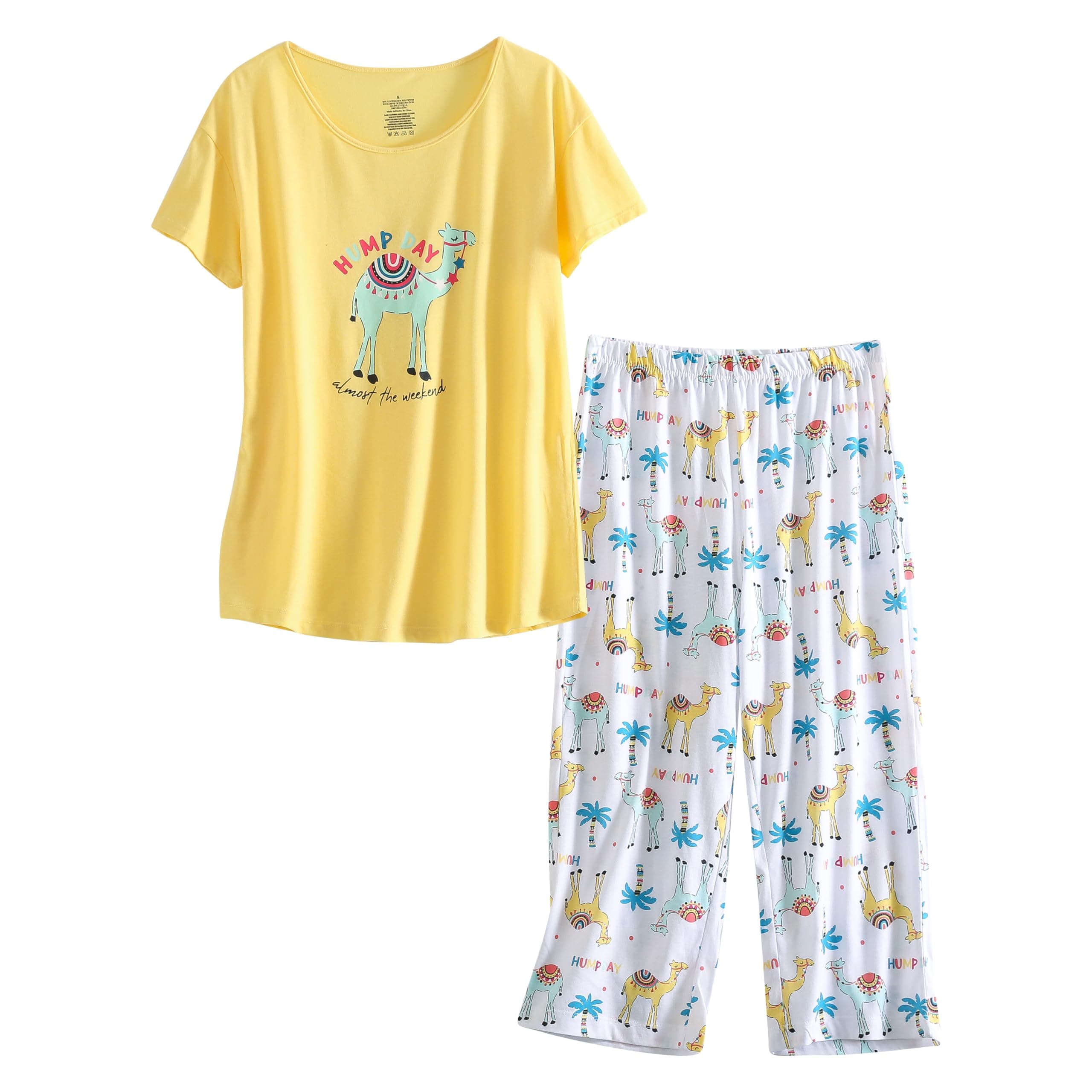 PNAEONG Women Pajama Set Sleepwear Tops with Capri Pants Casual and Fun Prints Pajama Sets