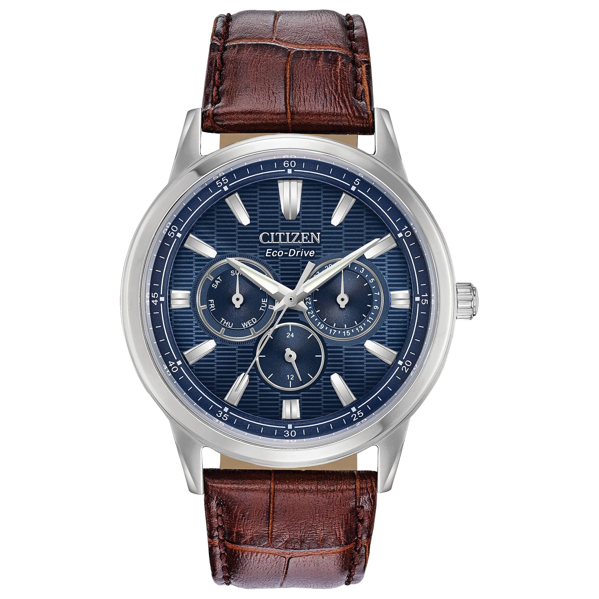Men's Eco-Drive Corso Classic Watch in Stainless Steel with Brown Leather Strap, Blue Dial (Model: BU2070-12L)