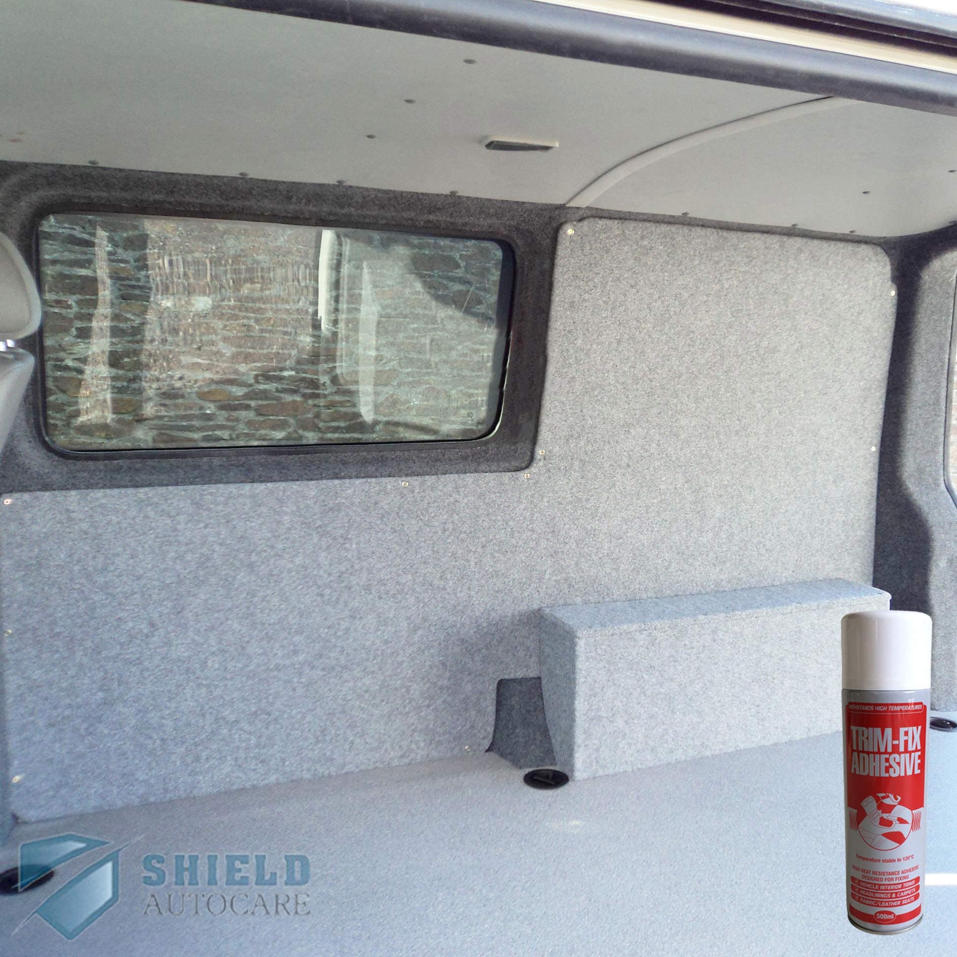 Shield-Auto-Care 4 Way Stretch Light Grey|Silver Van Lining Camper Conversion Carpet Trim Bundle Kit-Includes High Temperature Trimfix Adhesive Glue (6 M + 6 Trim FIX)