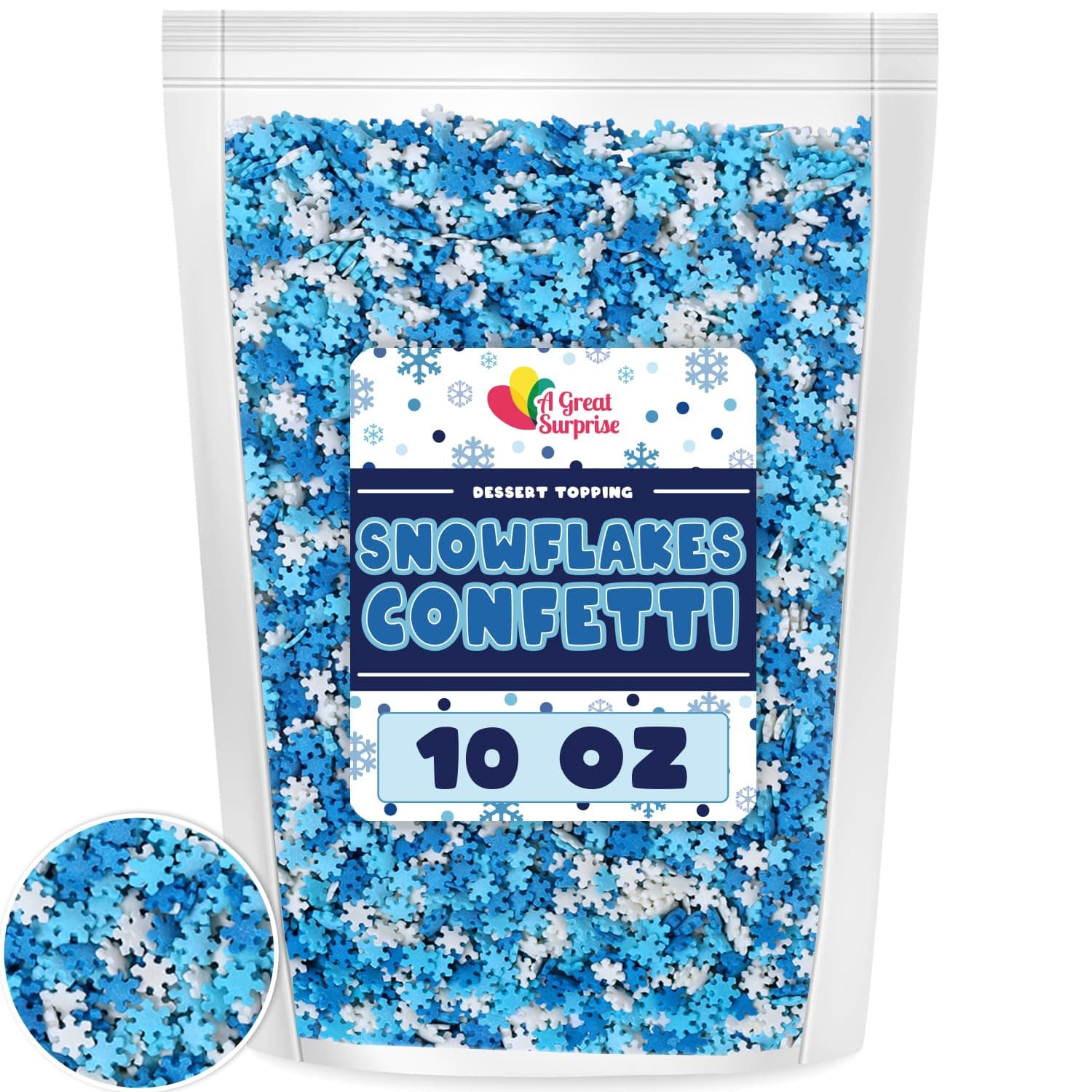 Snowflake Confetti Sprinkles - 10 ounces - Winter Jimmies - Candy Dessert Toppings for Cake, Cupcake, Cookie Decorating