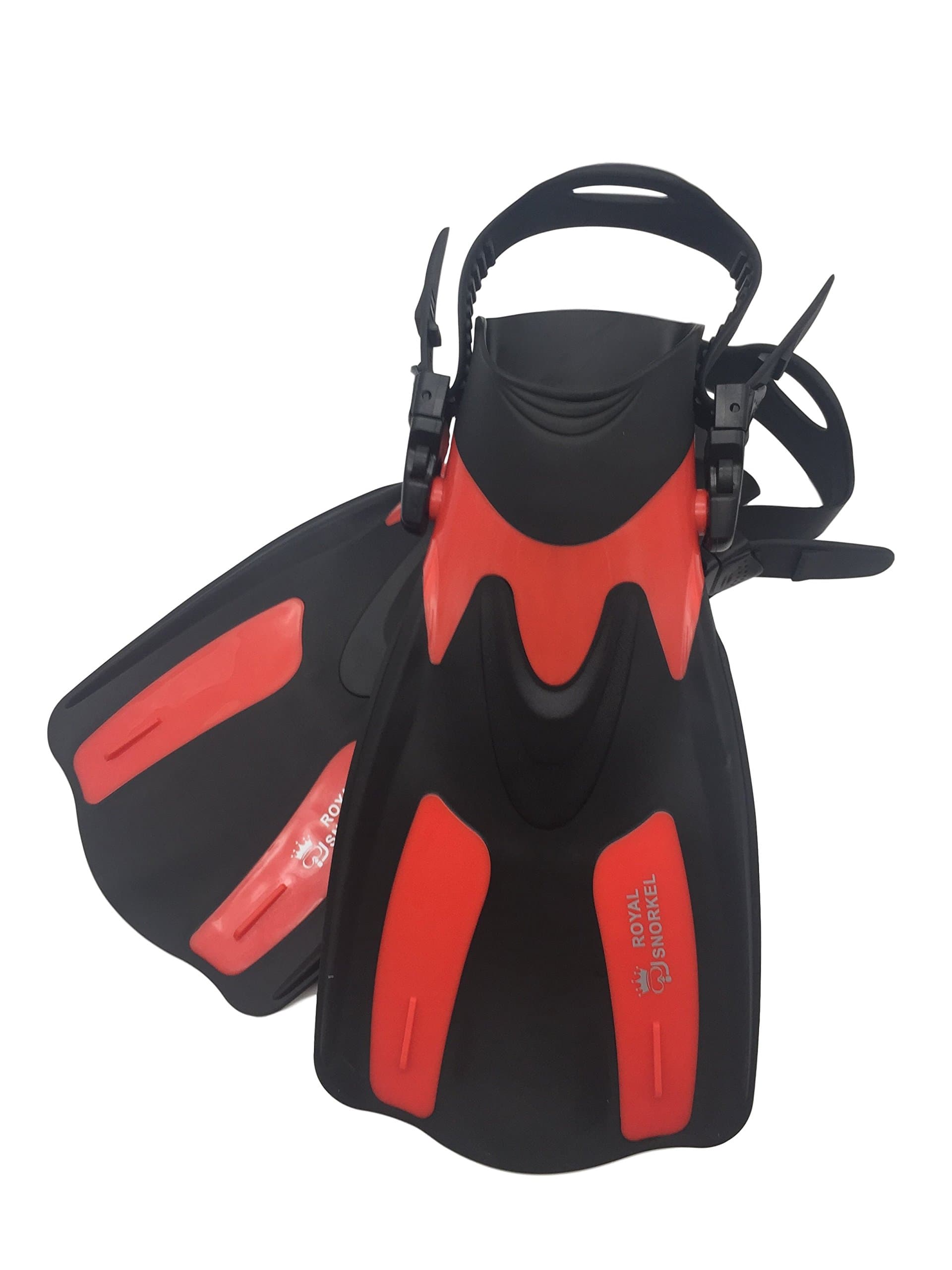 Adult Travel Short Fins for Snorkeling Scuba and Free Diving by Adjustable Lightweight and Flexible - Open Heel Design - for Men and Women (Red, L/XL)