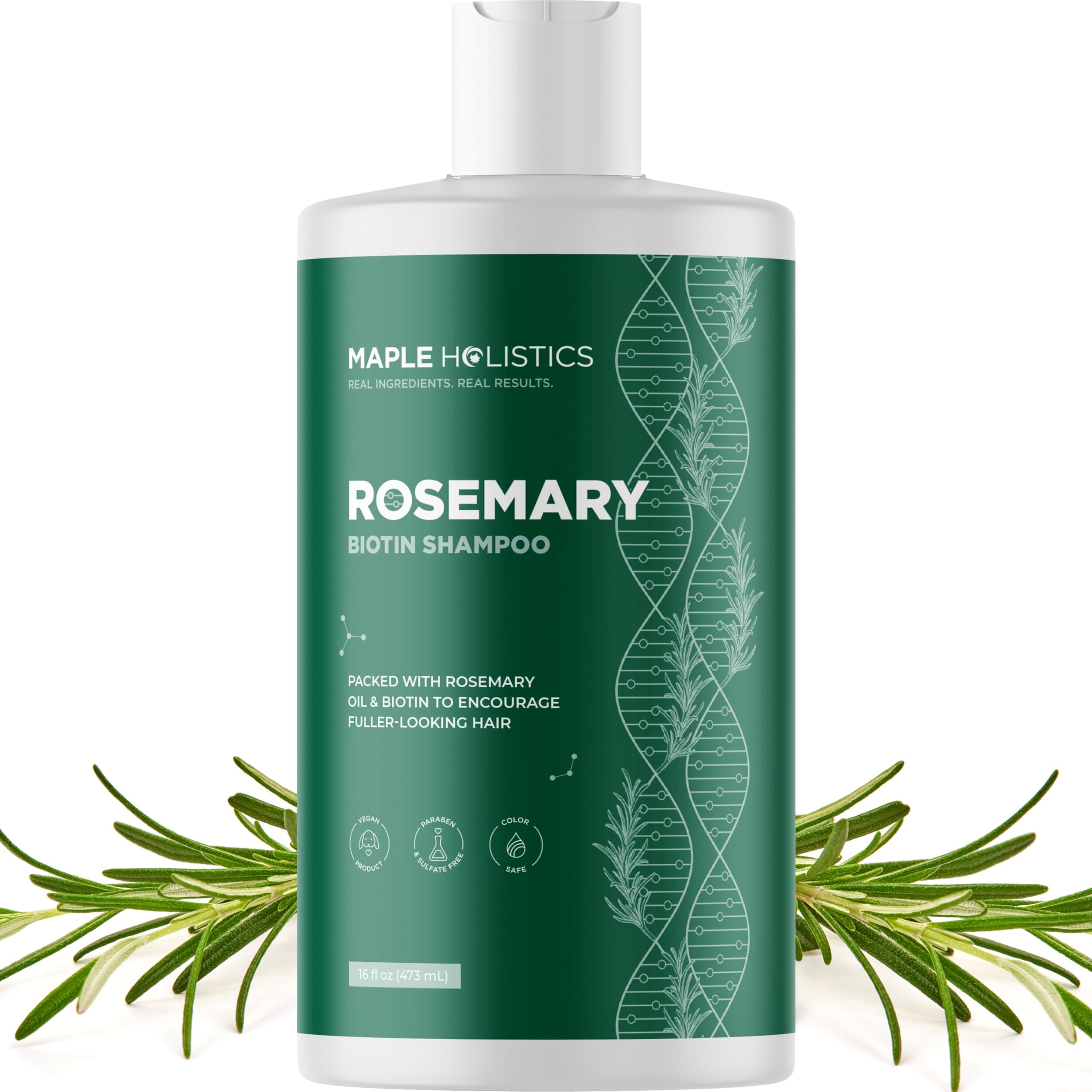 Maple Holistics Biotin Rosemary Shampoo for Hair Growth - Vegan, Sulfate Free, 16 Fl Oz (473 ml) for Thinning Hair and Hair Loss with Volumizing Rosemary Essential Oil for Fine, Weak & Dull Hair