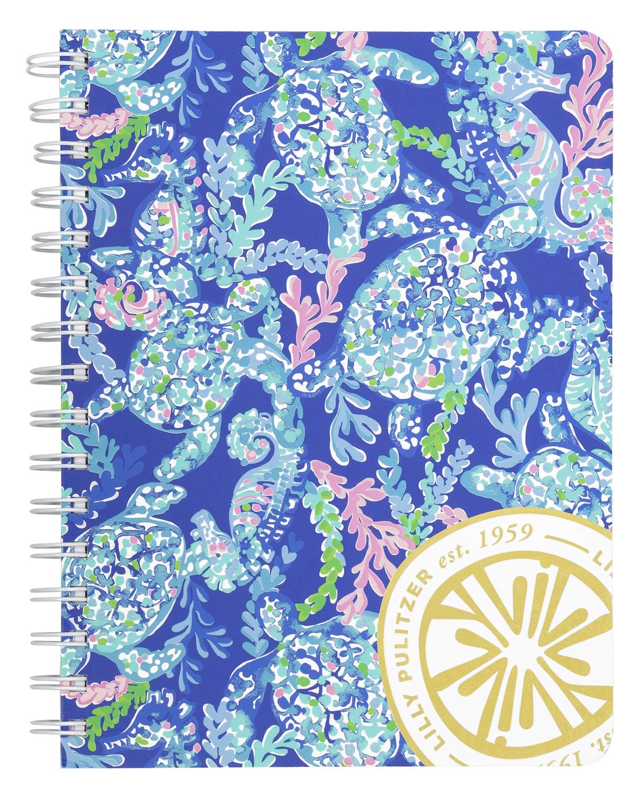 Women's Blue Hardcover Mini Spiral Notebook, 8.25" x 6.5" with 160 College Ruled Pages, Turtle Villa