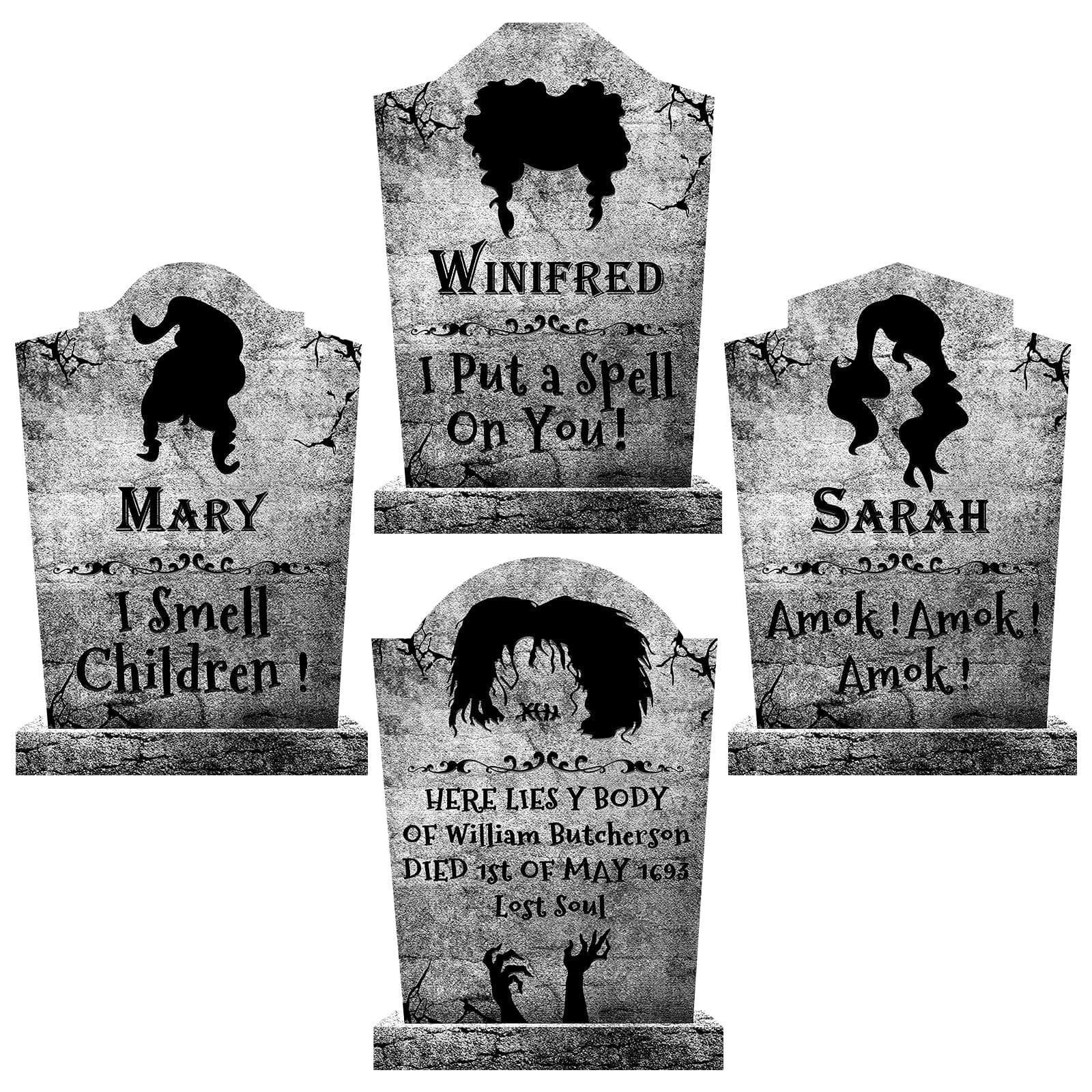 LimBridge Outdoor Halloween Decorations Tombstones: 4ct Large Witches Zombie Gravestones, Outside Graveyard Decor Yard Signs, Realistic Scary Cemetery Headstones for Kids Home Party