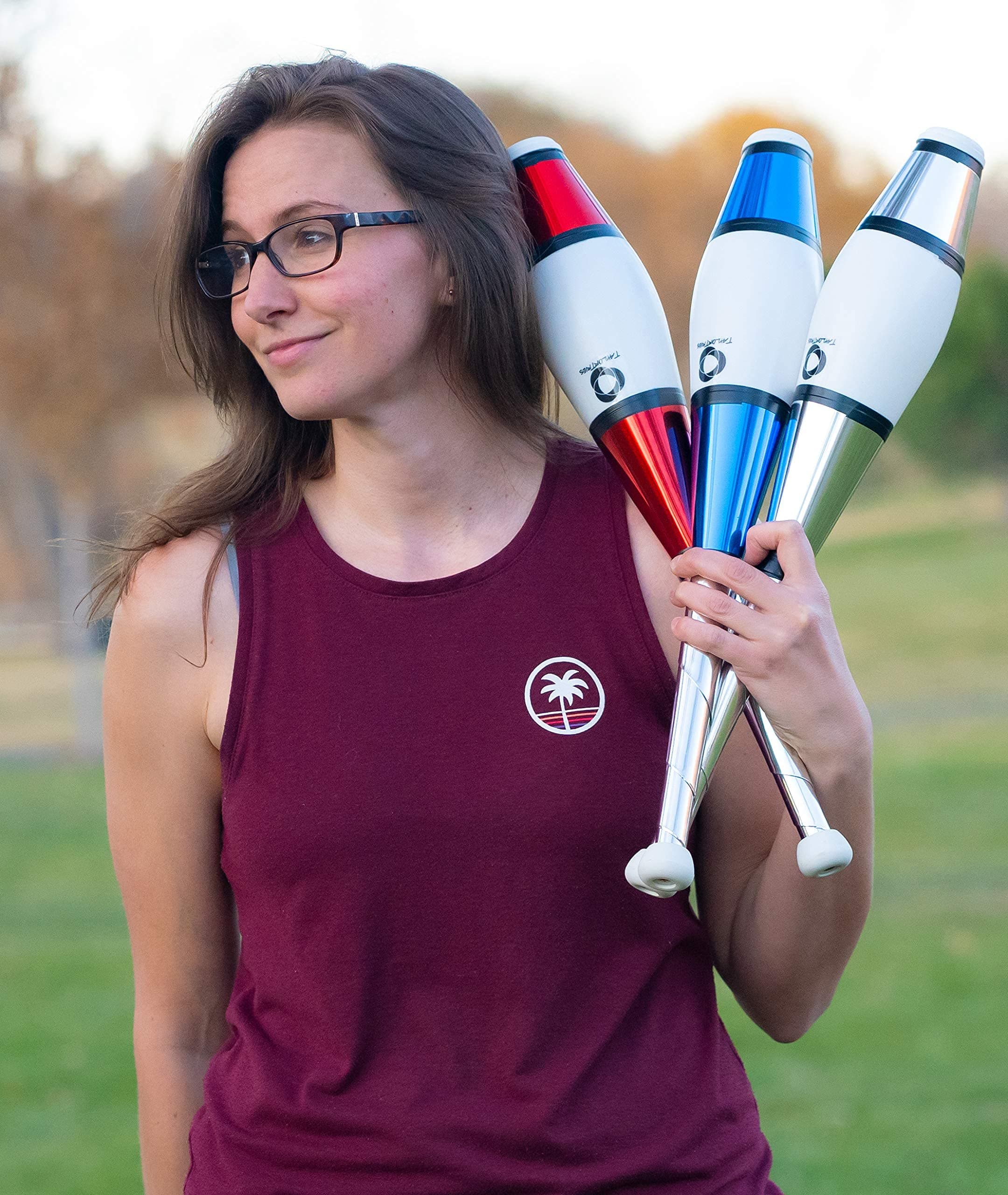 Taylor Tries Signature Juggling Club Set with Drawstring Bag (Blue Silver Red)