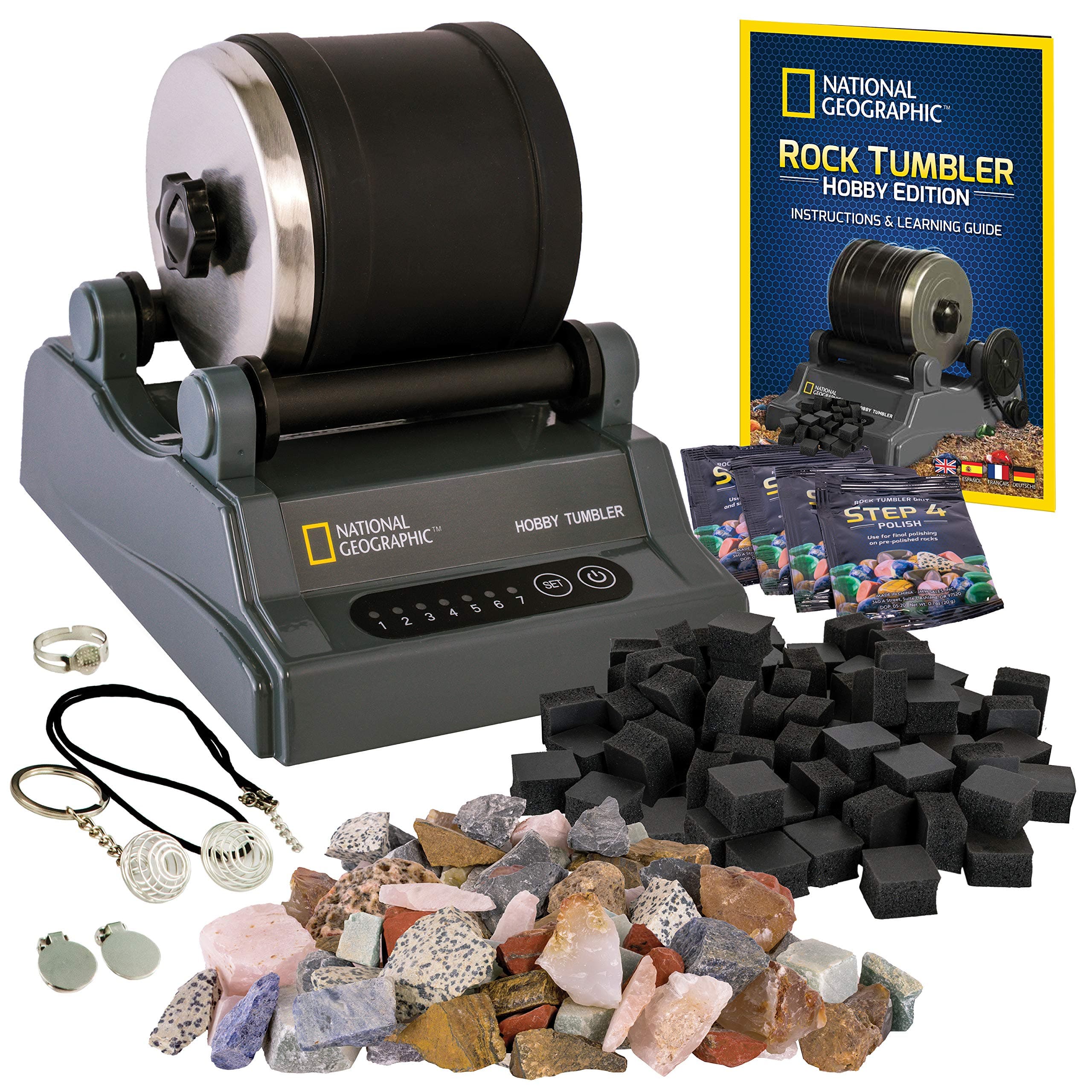 Blue Marble National Geographic Hobby Rock Tumbler Kit - Complete With Durable Tumbler, Rocks, Grit, And Patented Gemfoam Finishing Foam Polish, Educational Stem Science