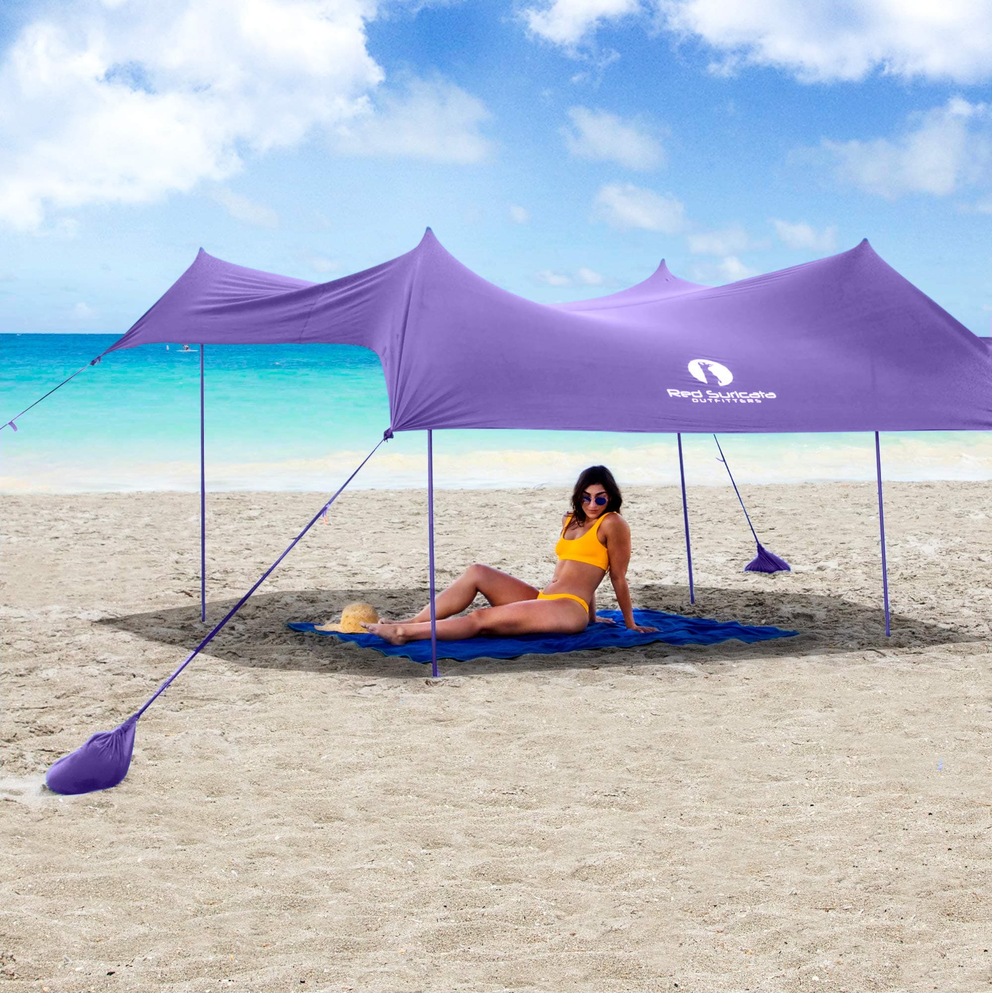 Red Suricata Family Beach Tent & Canopy, UPF50 Sun Shade, 4 Aluminum Poles, Sand Shovel, Large Portable Sun Shelter (Large, Purple)