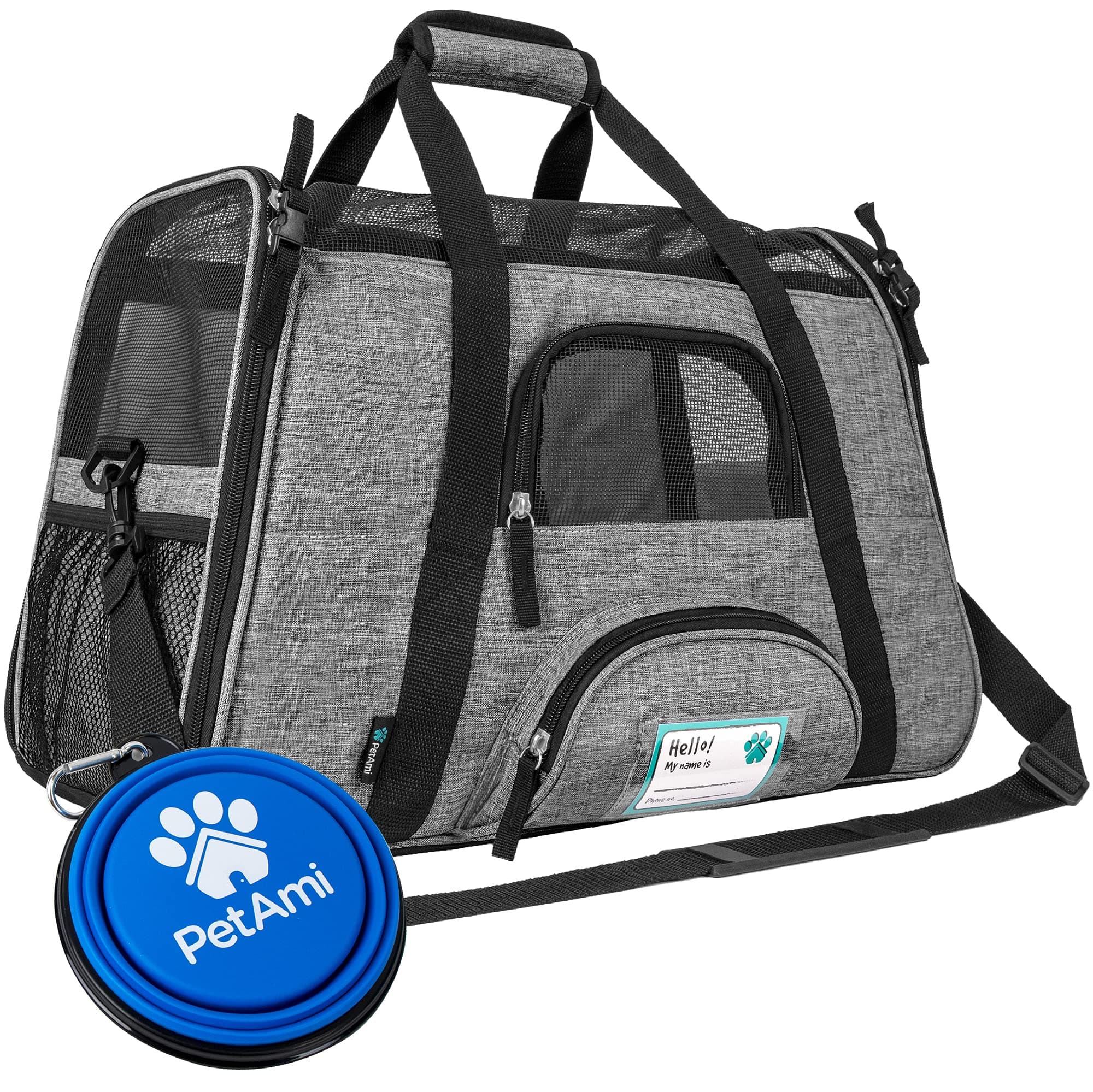 PetAmi Premium Airline Approved Soft-Sided Pet Travel Carrier | Ventilated, Comfortable Design with Safety Features | Ideal for Small to Medium Sized Cats, Dogs, and Pets (Small, Grey)