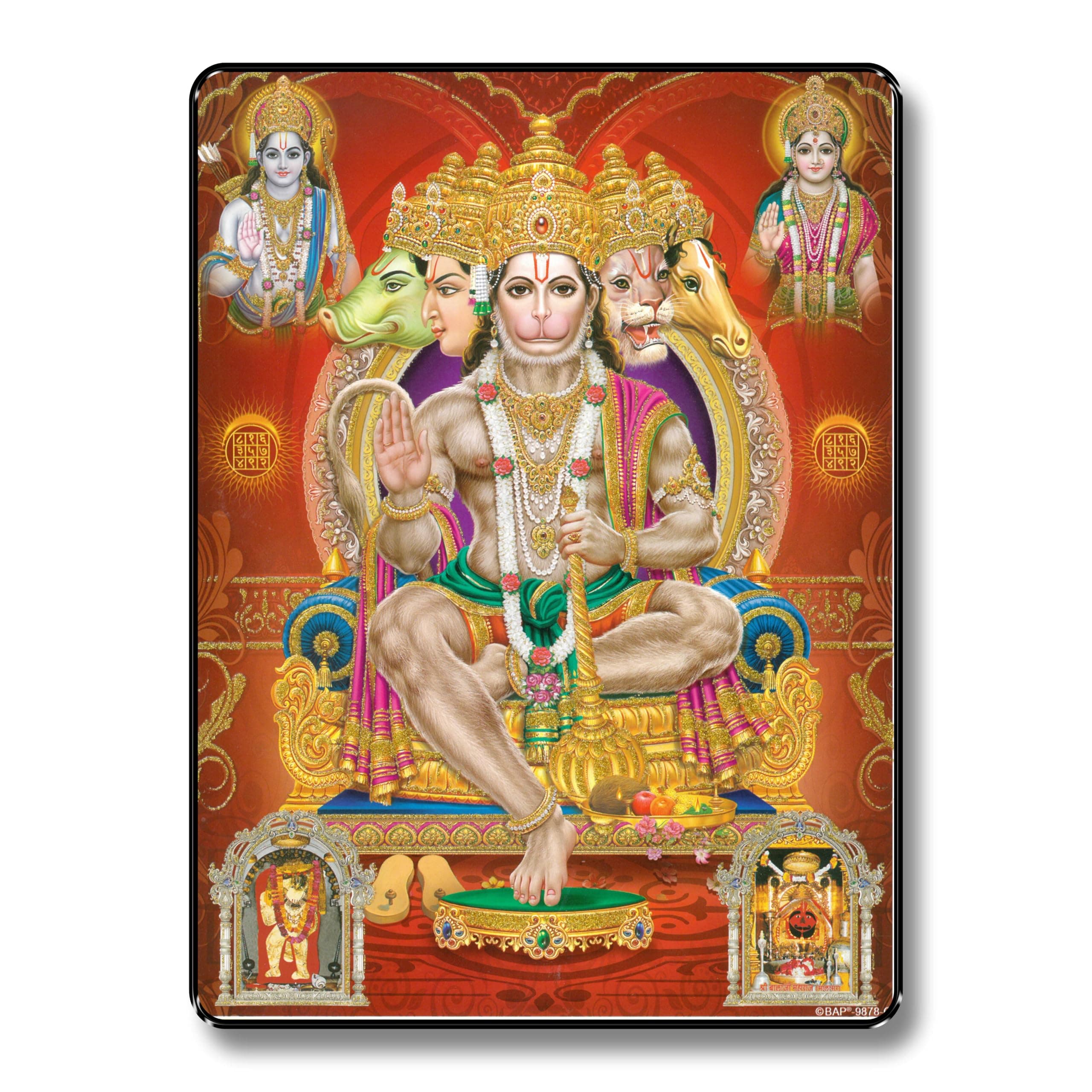 SAF paintings Panchmukhi Hanuman Framed Acrylic Glass Painting 14 inch x 11 inch SANFR33(Multicolor)