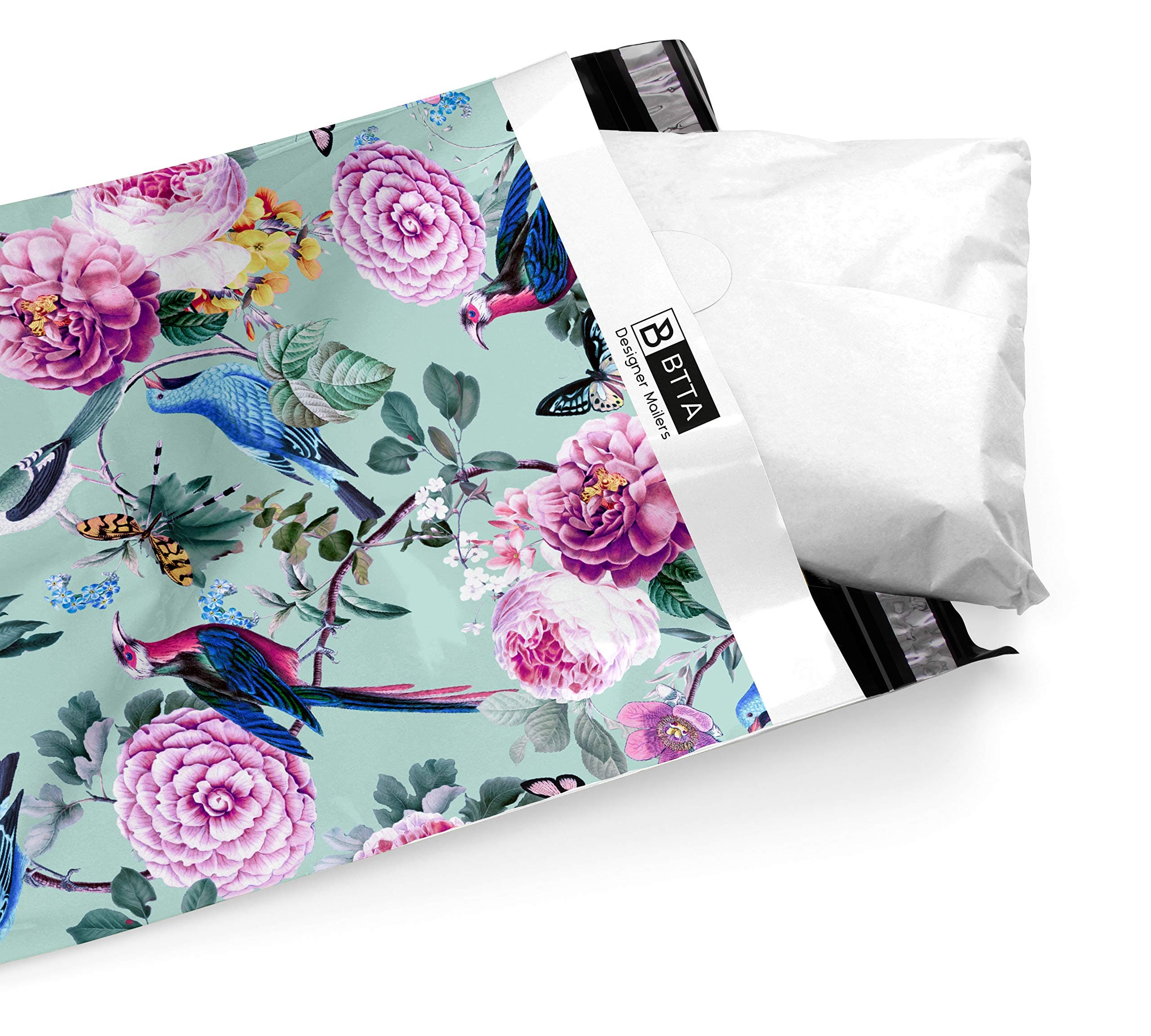 BTTA Designer Mailers 100 Pack 10X13 Birds Flowers Butterflies Poly Mailers Shipping Envelopes Bags