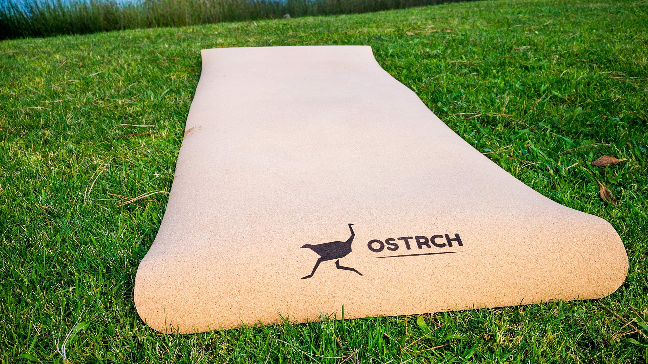 Ostrch Cork Yoga Mat with Carrying Strap - Natural Eco-Friendly Non Slip Pad with Rubber Patterned Back| 72" L x 24" W x 4 mm Thick| for Yoga, Pilates and Exercises