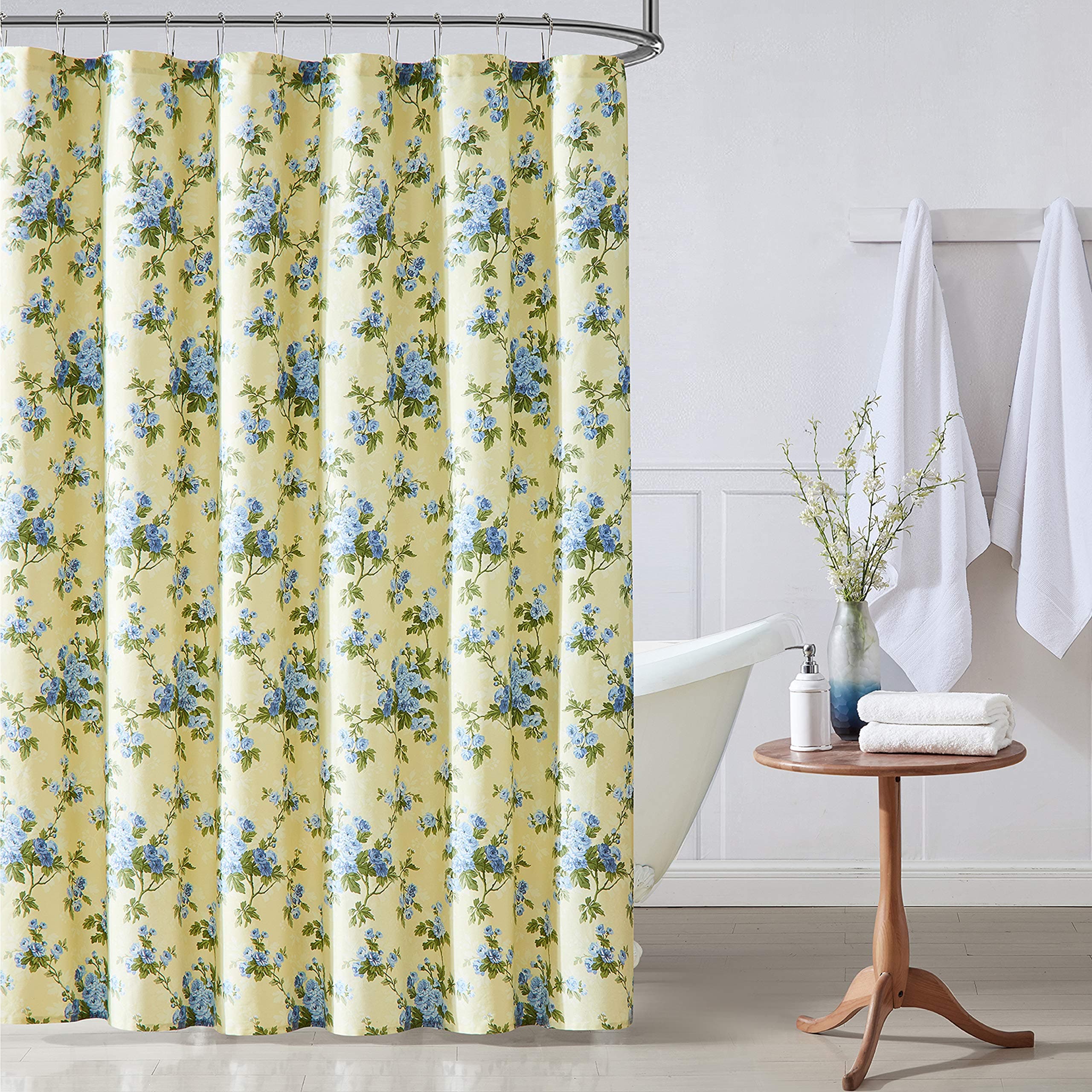 Laura Ashley | Cassidy Collection | Shower Curtain - 100% Cotton & Lightweight, Stylish Floral Design, Machine Washable for Easy Care, Soft Yellow