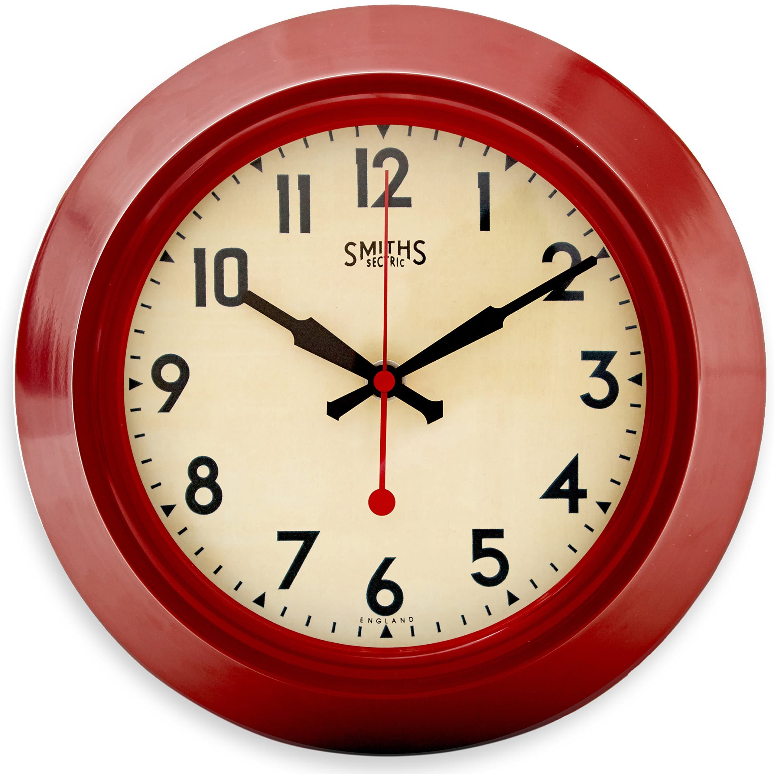 Roger Lascelles Clock, Metal, Red, 25.5 x 7 x 25.5 cm