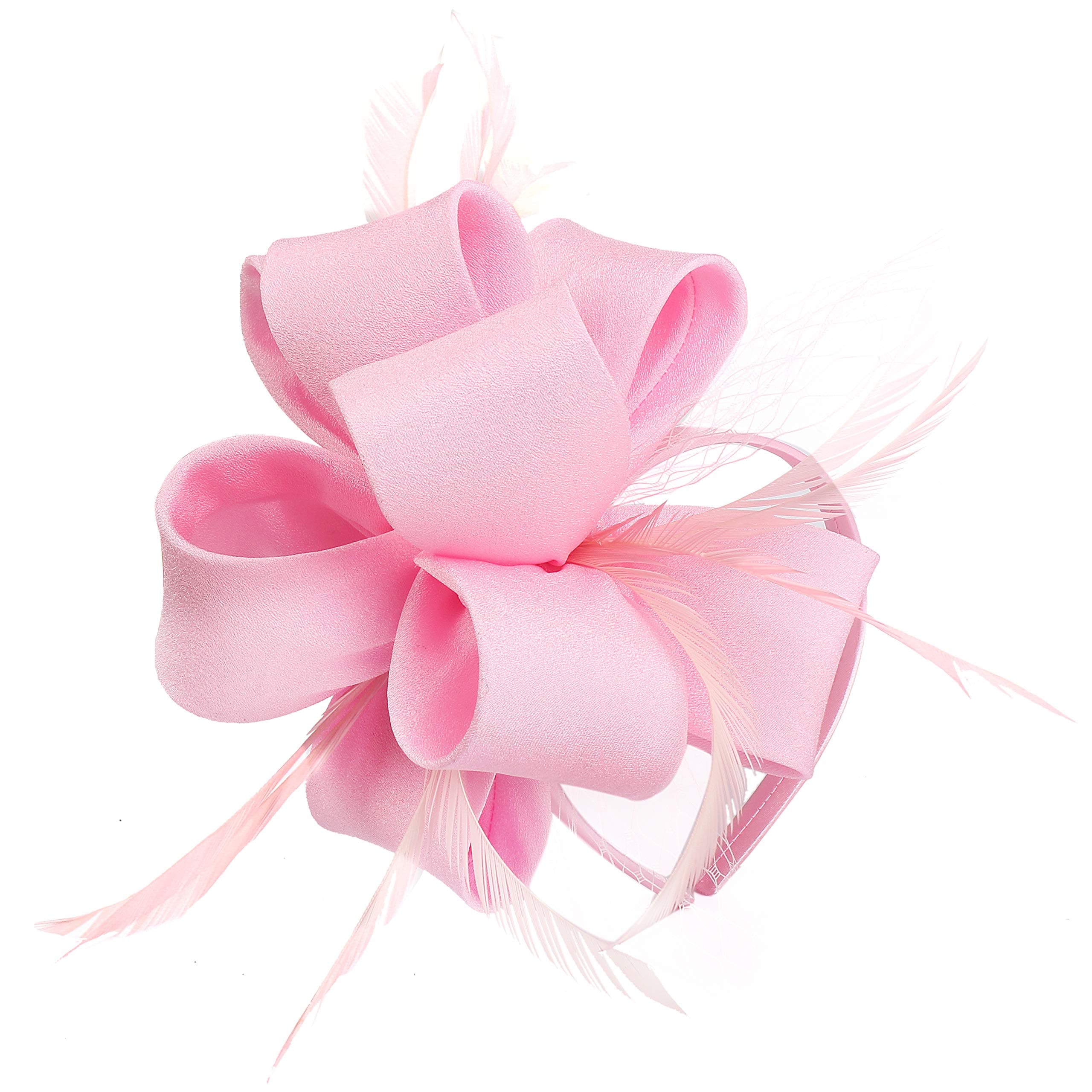 MyjoydayWomen's Fascinators Hat for Tea Party Church Cocktail, Feathers Veil Headband with Hair Clip