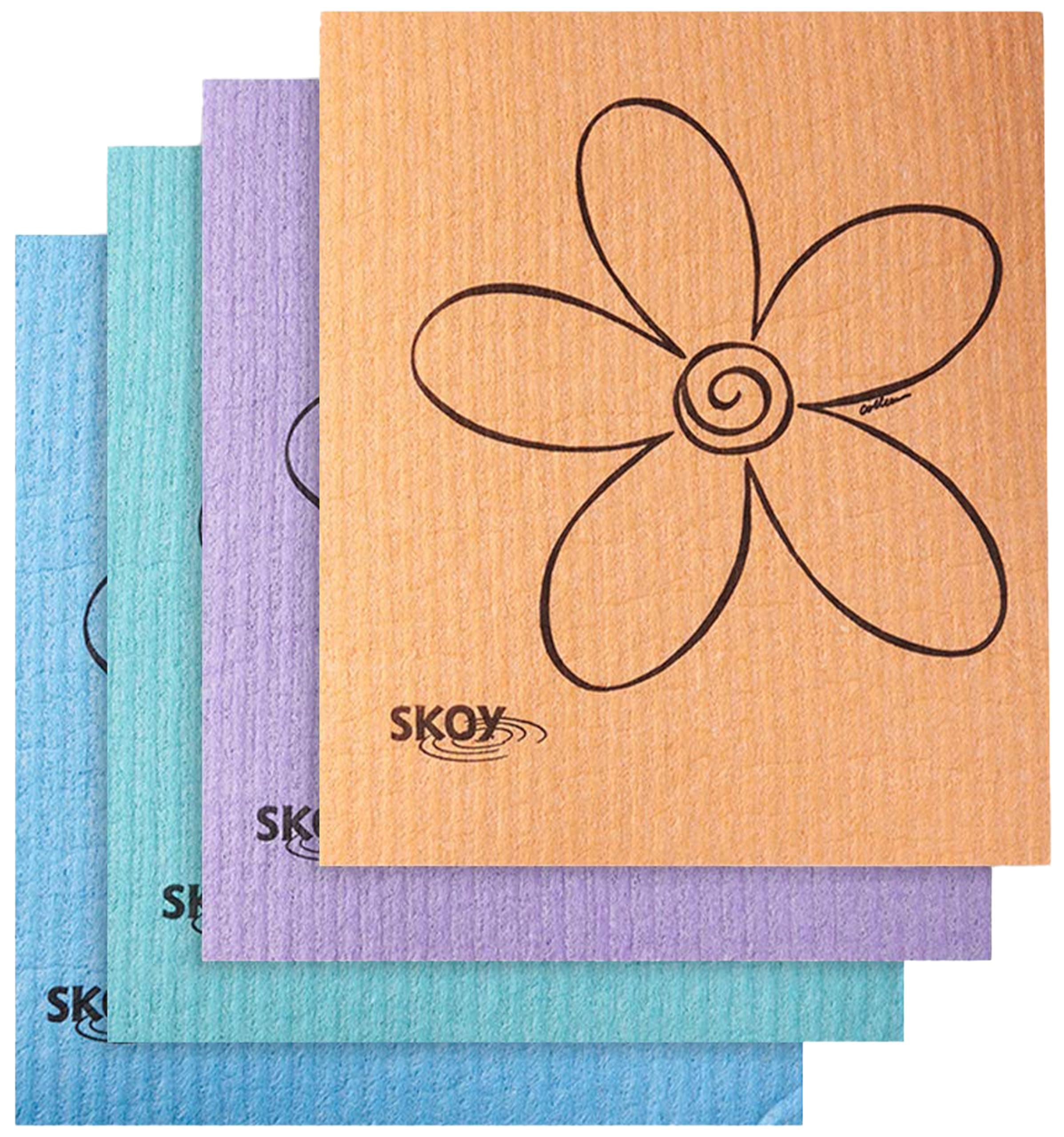 Skoy Cloth, 4-pack Versatile Swedish Dishcloths for Kitchen and Household Use, Reusable Cleaning Cloths, Planet-Friendly, Dishwasher and Dryer-Safe, Assorted Colors