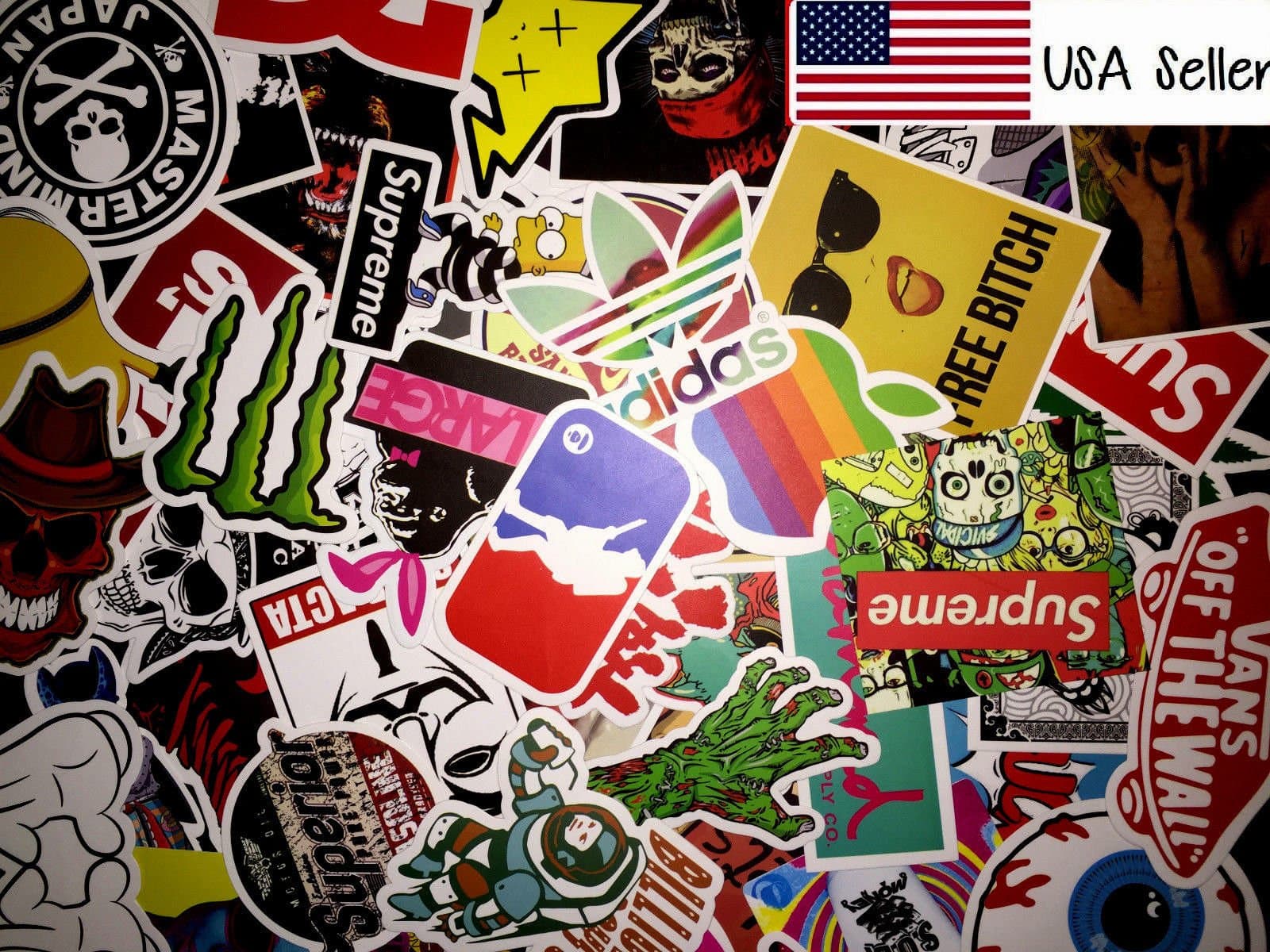 50 Skateboard Stickers Vintage Vinyl Laptop Luggage Decals Dope Sticker Mix Lot