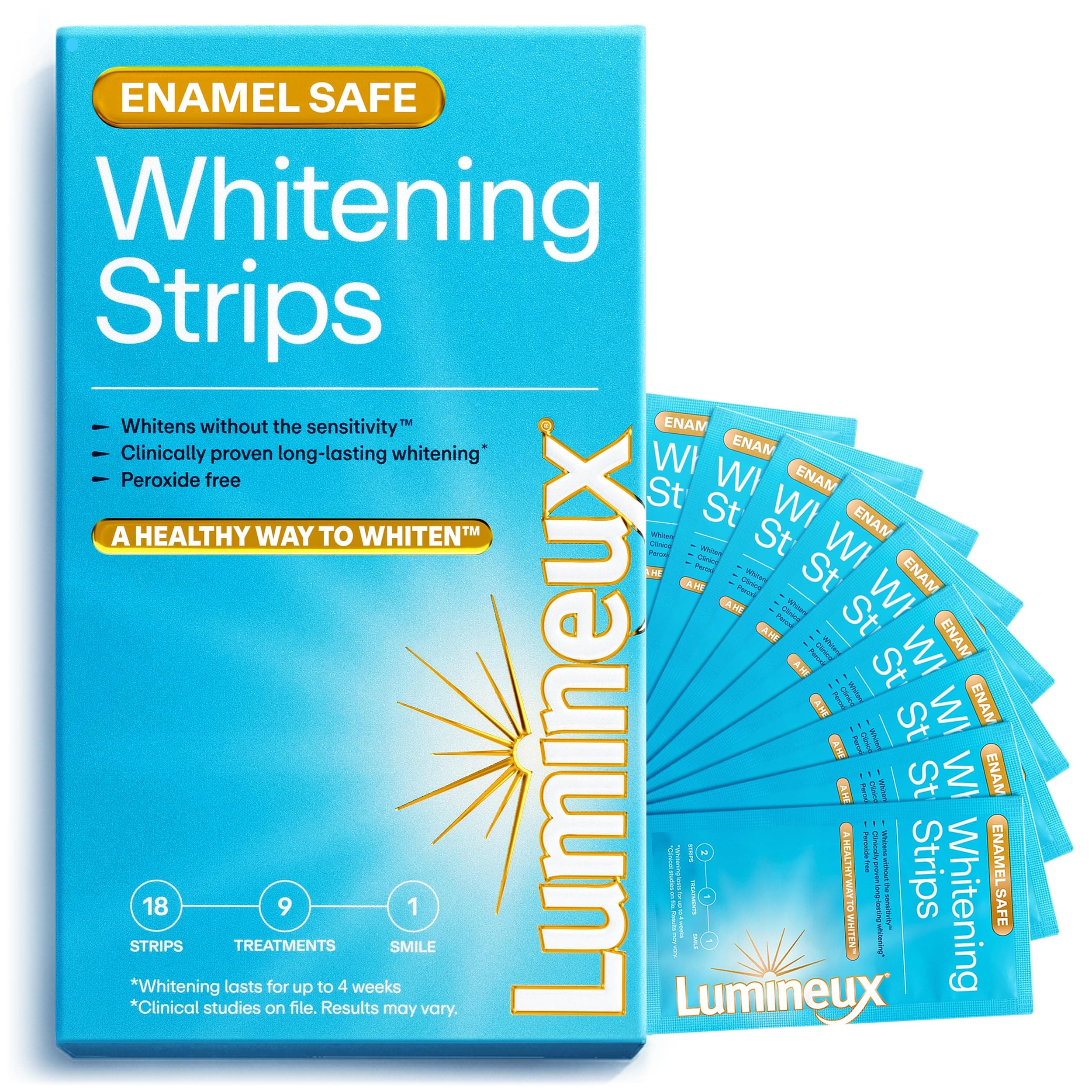 Lumineux Teeth Whitening Strips by Oral Essentials - 7 Treatments Dentist Formulated and Certified Non Toxic - Sensitivity Free - Whiter Teeth in 7 Days - NO Artificial Flavors, Colors, SLS Free