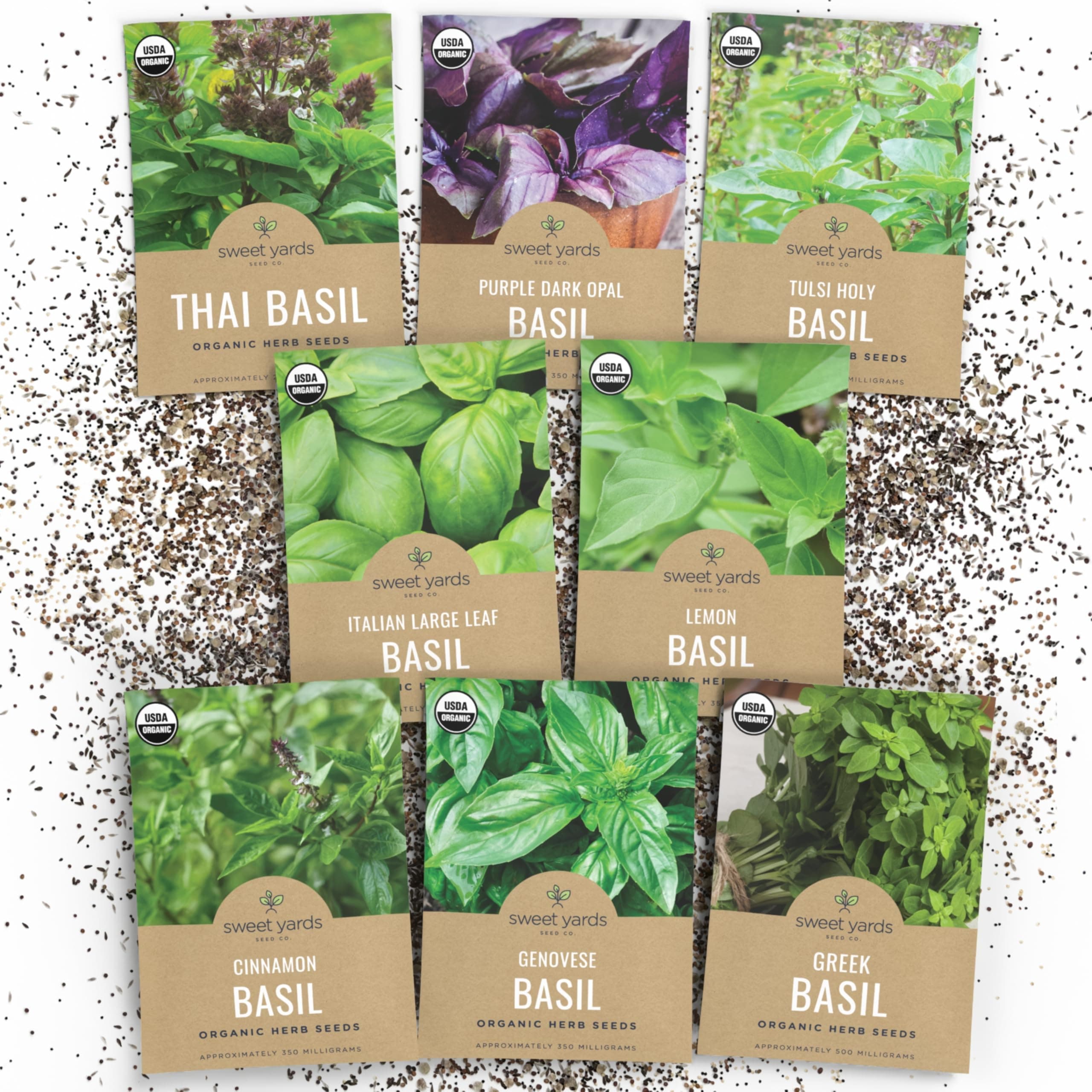 Organic Basil Seeds Variety Pack - 8 Individual Packs - 2026 Season - Genovese, Thai, Lemon, Greek, Cinnamon and More! for Indoor & Outdoor Planting (Non-GMO, Certified Organic)