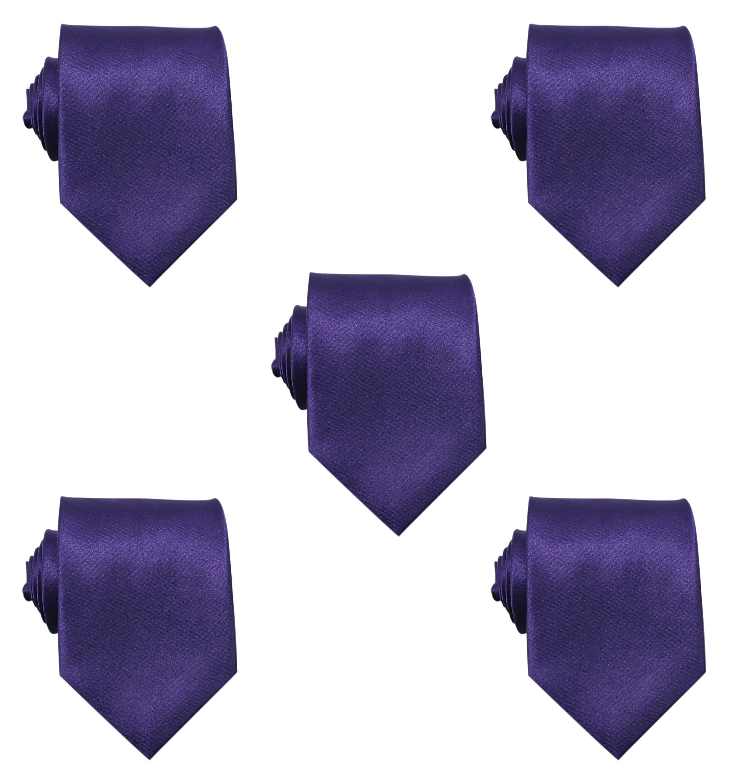 Mens Solid Satin 3.9 Inch Wide Formal Necktie Pack 5 For Wedding By JAIFEI
