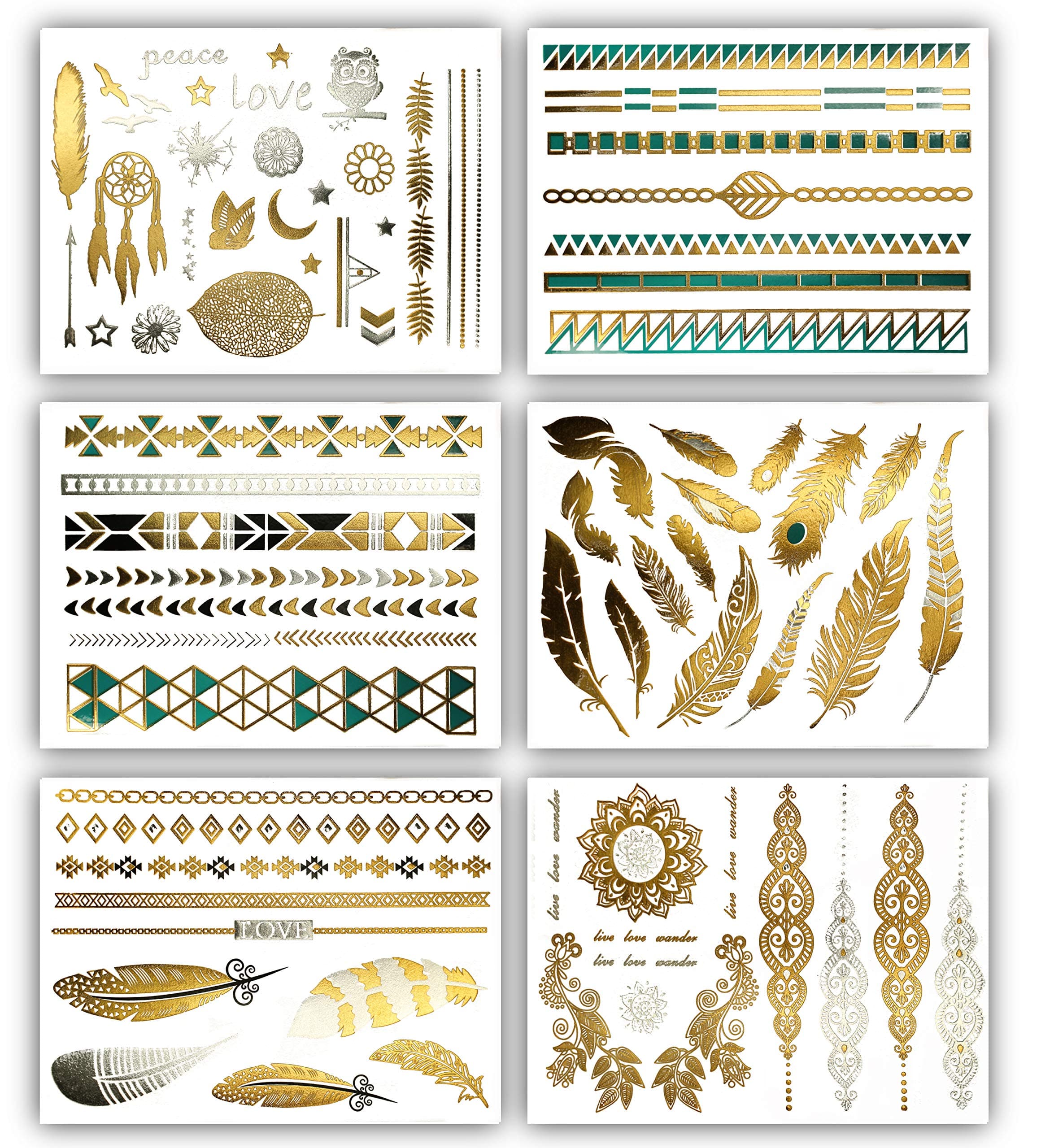 Terra Tattoos Temporary Metallic Tattoos - 75 Boho Turquoise Gold Tattoos