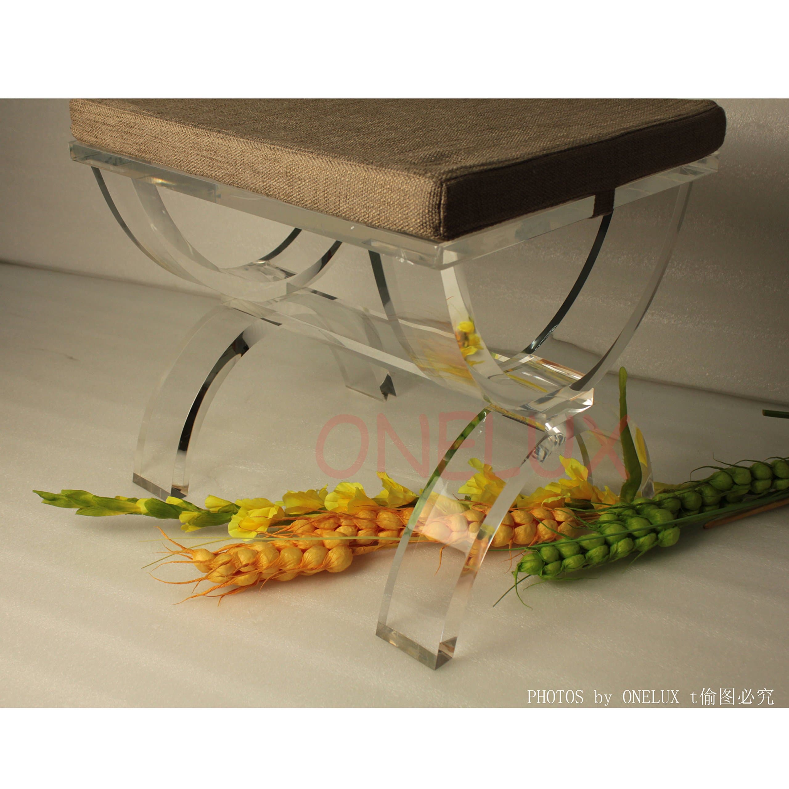 ONELUX X- Legs High Transparency Acrylic Lucite Vanity Stool,Perspex Ottoman Bench ONE LUX